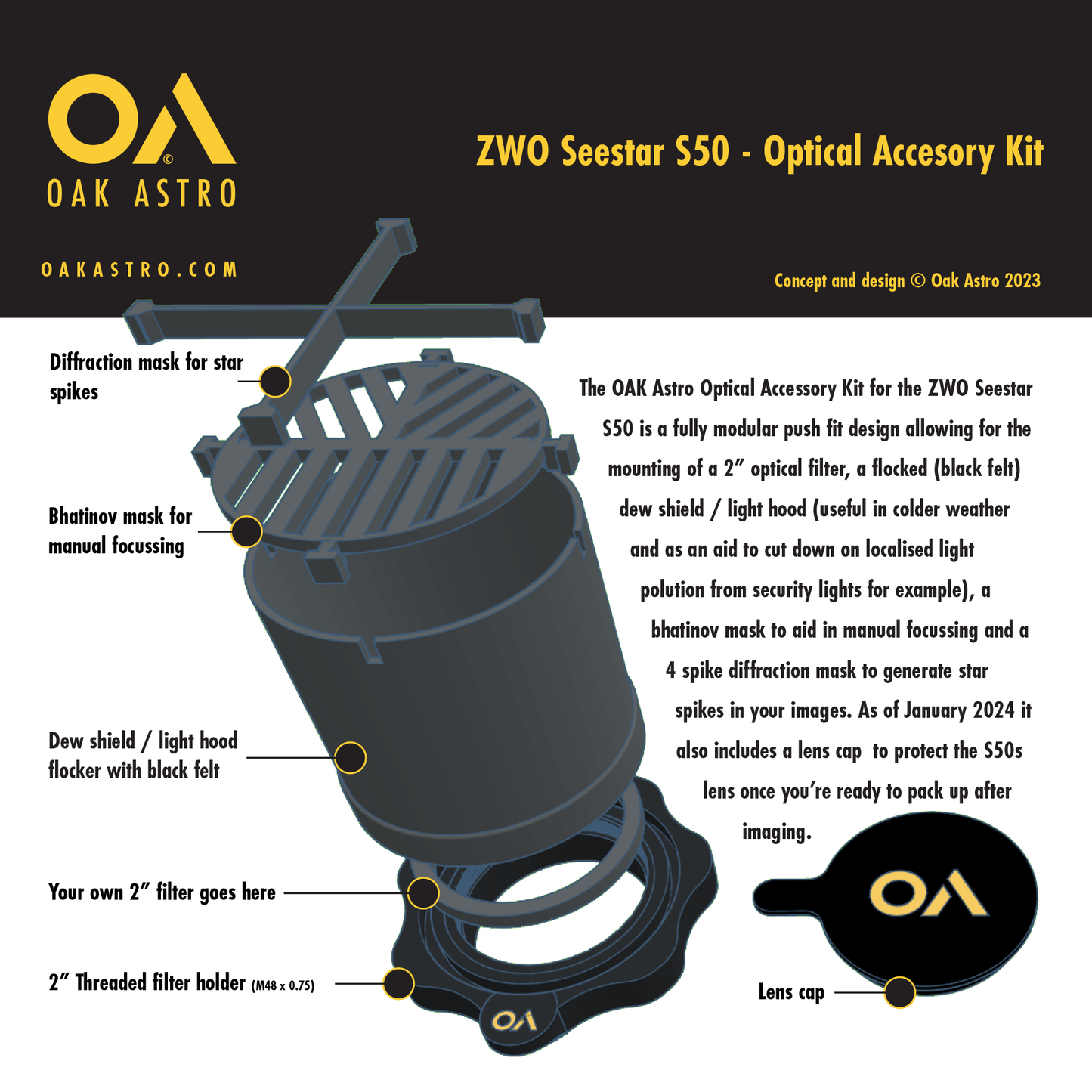 ZWO Seestar S50 OAK - Optical Accessory Kit. Modular system diagram.