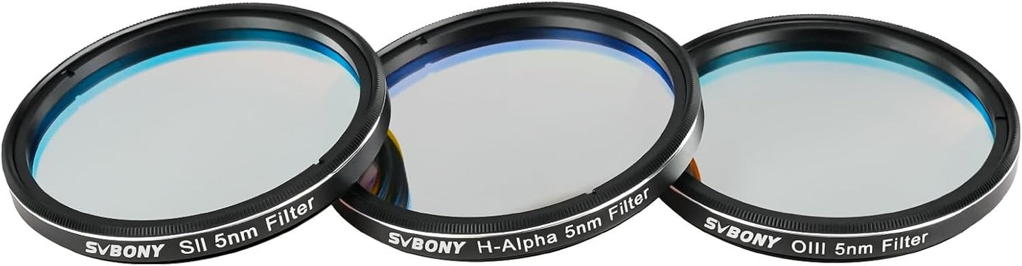 SVBONY SV227 2" SHO Telescope Filter Set, Narrowband Filter Kit, SII H-Alpha OIII 5nm Narrow-Band Filters, Reduce Light Pollution, 3Pcs Set for Emission Nebula Planetary Nebulae Astrophotography | SII H-Alpha OIII Narrow-Band Filters, Reduce Light Polluti