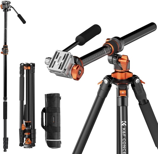 K&F CONCEPT 83 inch/211cm Camera Video Tripod | for DSLR Compact Aluminum Tripod with Fluid Head and 5KG Load for Travel and Work K234A7+FH-03