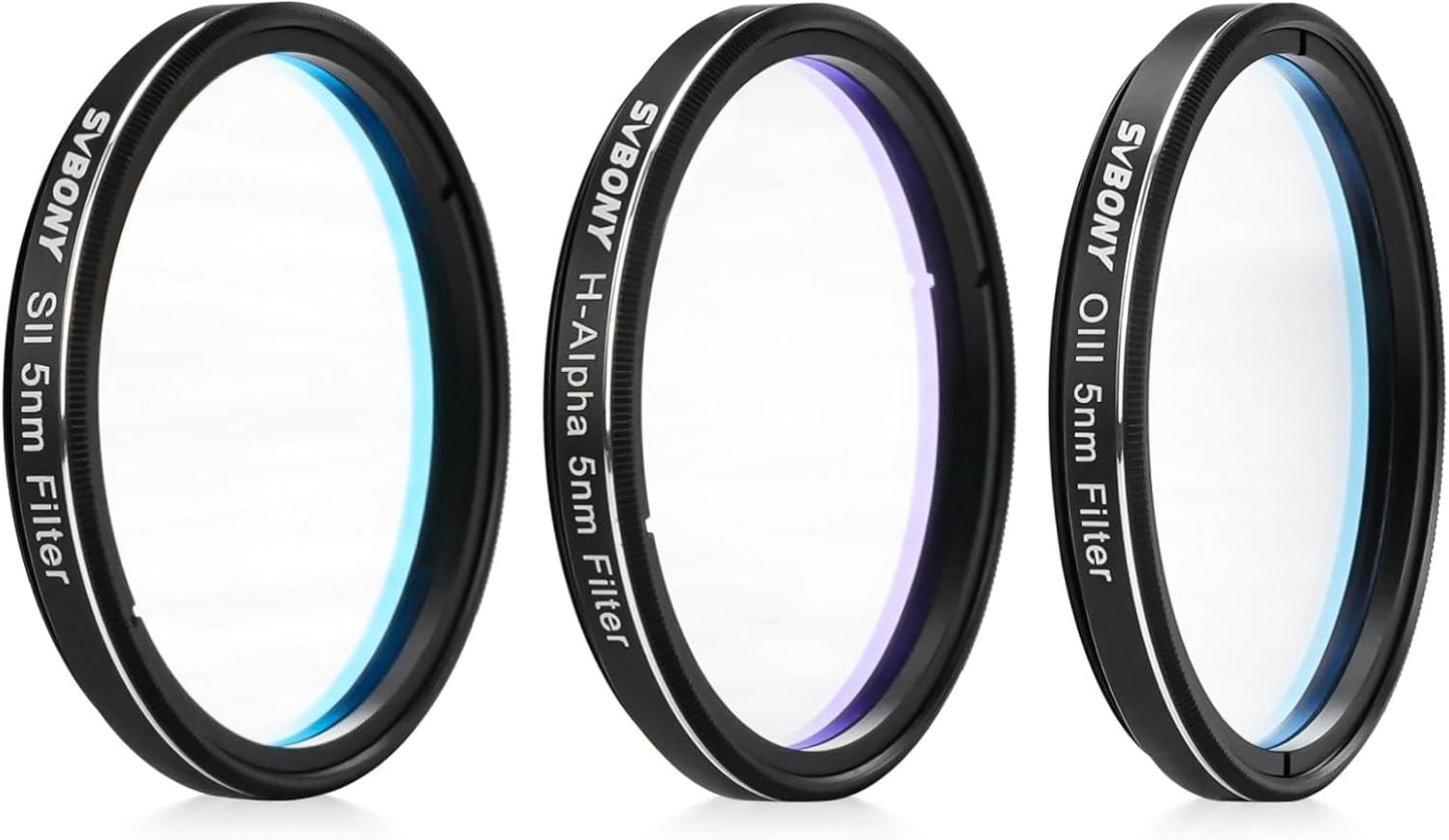 SVBONY SV227 2" SHO Telescope Filter Set, Narrowband Filter Kit, SII H-Alpha OIII 5nm Narrow-Band Filters, Reduce Light Pollution, 3Pcs Set for Emission Nebula Planetary Nebulae Astrophotography | SII H-Alpha OIII Narrow-Band Filters, Reduce Light Polluti
