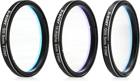 SVBONY SV227 2" SHO Telescope Filter Set, Narrowband Filter Kit, SII H-Alpha OIII 5nm Narrow-Band Filters, Reduce Light Pollution, 3Pcs Set for Emission Nebula Planetary Nebulae Astrophotography | SII H-Alpha OIII Narrow-Band Filters, Reduce Light Polluti