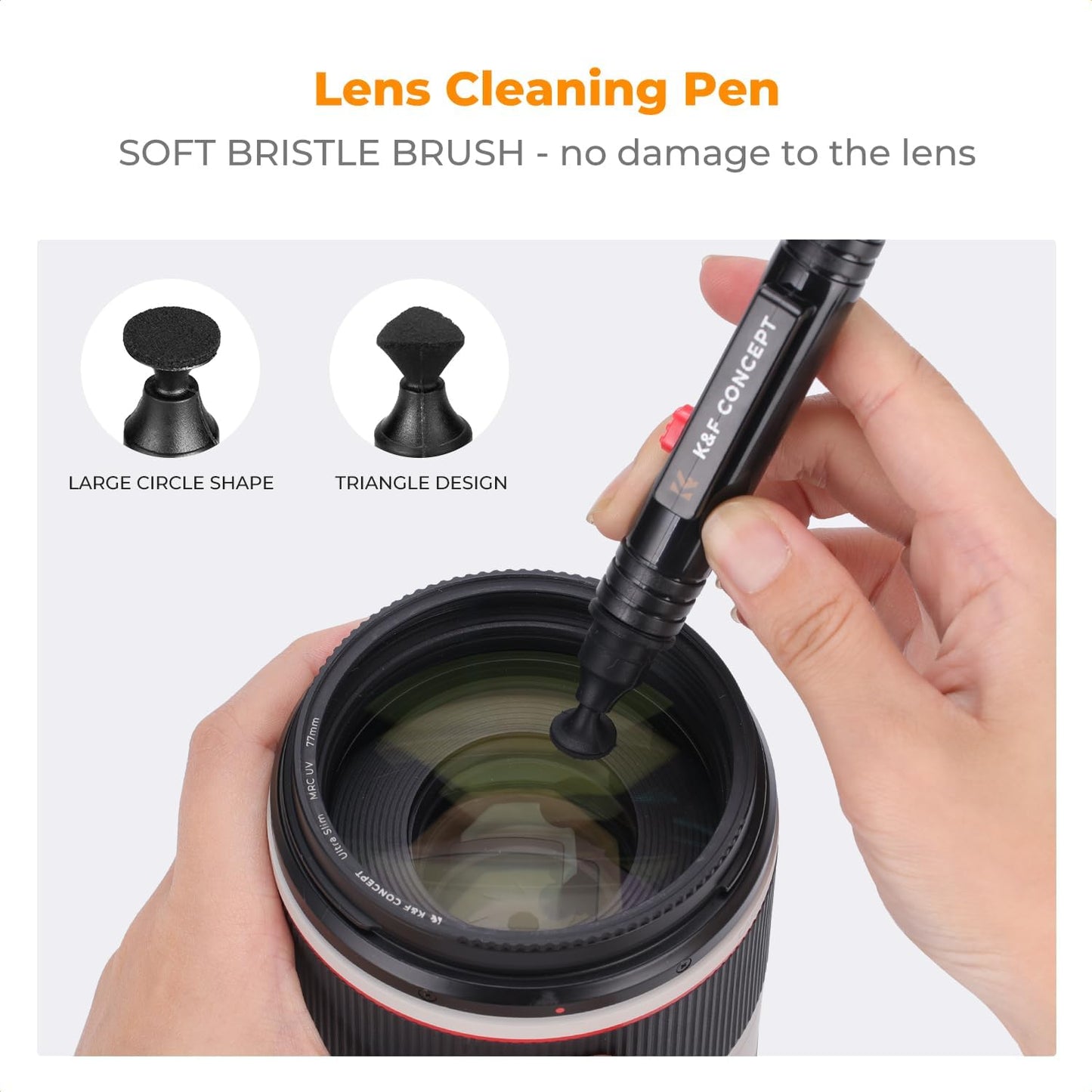 K&F CONCEPT 15-in-1 Camera Lens Cleaning Kit with Air Blowing, Wipes, Cloth | Cleaning Wipes, 60ml Liquid, cleaning cloth, Lens Pen, Cleaning Brush for DSLR Camera Lens Filter Cell Phones MK04