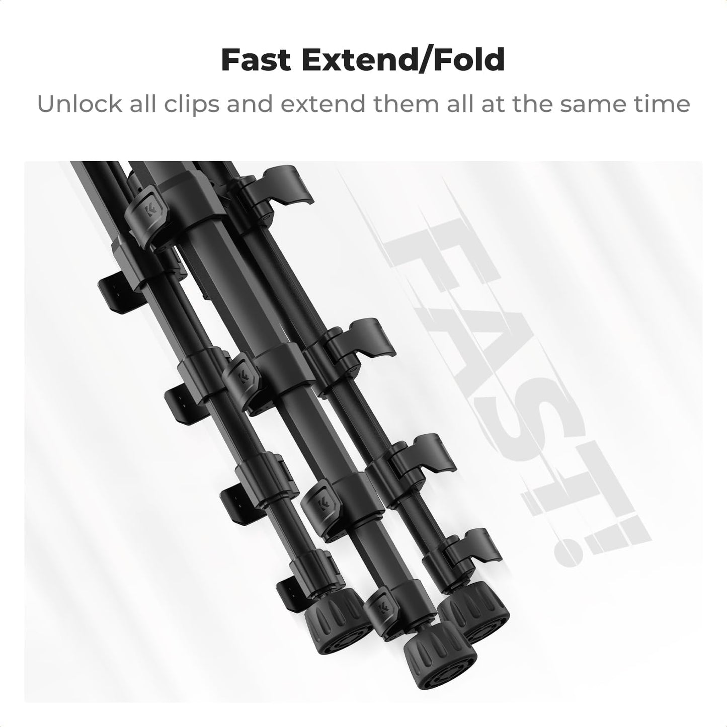 K&F CONCEPT 75"/190cm Lightweight Travel Camera Tripod for Phone | Compact Video Tripod Stand with Phone Clip, Bluetooth, Compatible with Canon/Sony/Nikon, Laser Level S255A3+BV01