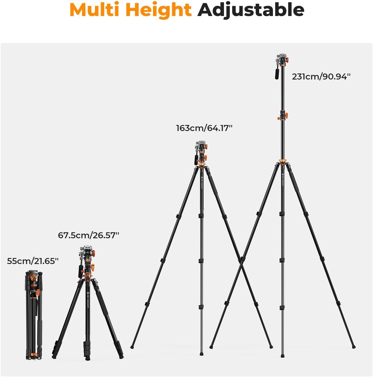 K&F CONCEPT 83 inch/211cm Camera Video Tripod | for DSLR Compact Aluminum Tripod with Fluid Head and 5KG Load for Travel and Work K234A7+FH-03