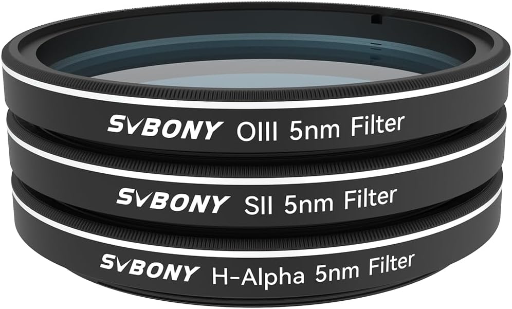 SVBONY SV227 2" SHO Telescope Filter Set, Narrowband Filter Kit, SII H-Alpha OIII 5nm Narrow-Band Filters, Reduce Light Pollution, 3Pcs Set for Emission Nebula Planetary Nebulae Astrophotography | SII H-Alpha OIII Narrow-Band Filters, Reduce Light Polluti