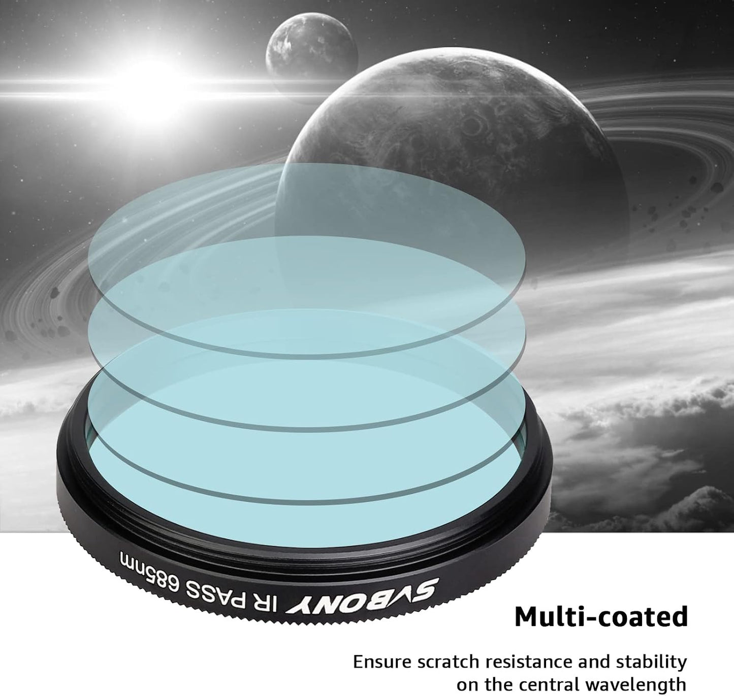 SVBONY SV183 IR Pass Filter 2 Inch T685nm Telescope Filter | IR Imaging for Sharper Planetary Photos,Enhanced Contrast and Surface Detail, CNC Aluminum Frame,1.25" Thread (M48×0.75)