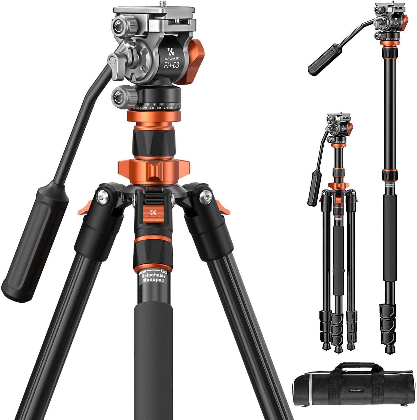 K&F CONCEPT 83 inch/211cm Camera Video Tripod | for DSLR Compact Aluminum Tripod with Fluid Head and 5KG Load for Travel and Work K234A7+FH-03