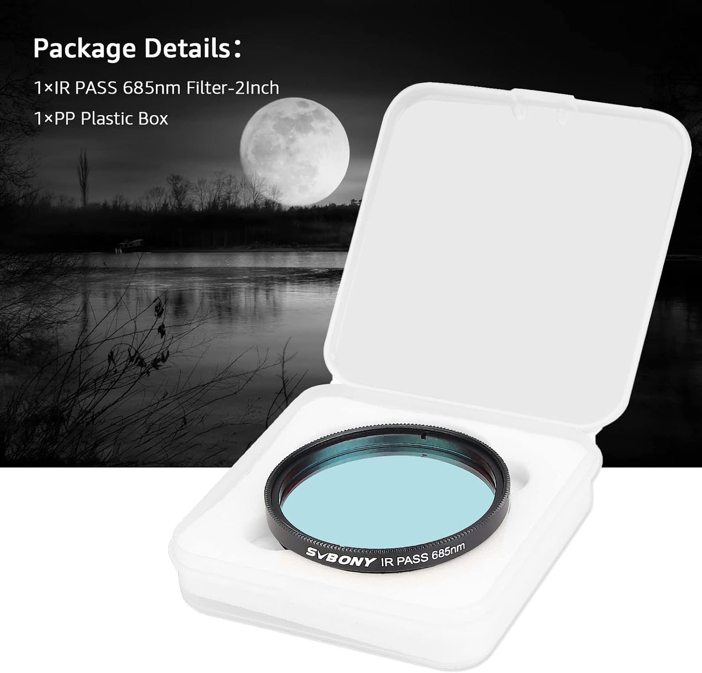 SVBONY SV183 IR Pass Filter 2 Inch T685nm Telescope Filter | IR Imaging for Sharper Planetary Photos,Enhanced Contrast and Surface Detail, CNC Aluminum Frame,1.25" Thread (M48×0.75)