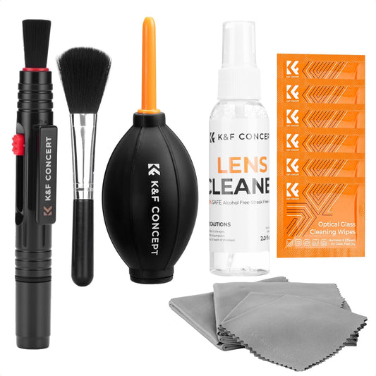 K&F CONCEPT 15-in-1 Camera Lens Cleaning Kit with Air Blowing, Wipes, Cloth | Cleaning Wipes, 60ml Liquid, cleaning cloth, Lens Pen, Cleaning Brush for DSLR Camera Lens Filter Cell Phones MK04