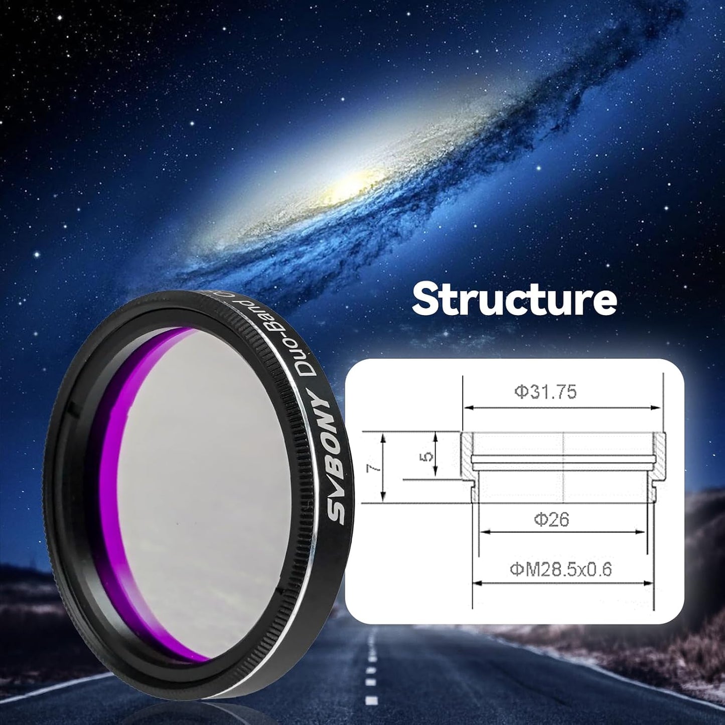 Svbony SV220 Telescope Filter, H-Alpha & OIII, 7nm Dual-Band 1.25" Filter | Urban Emission Nebula Imaging, 85% Transmission Rate with OD5, H-Alpha (656nm) and OIII (500nm) Wavelengths