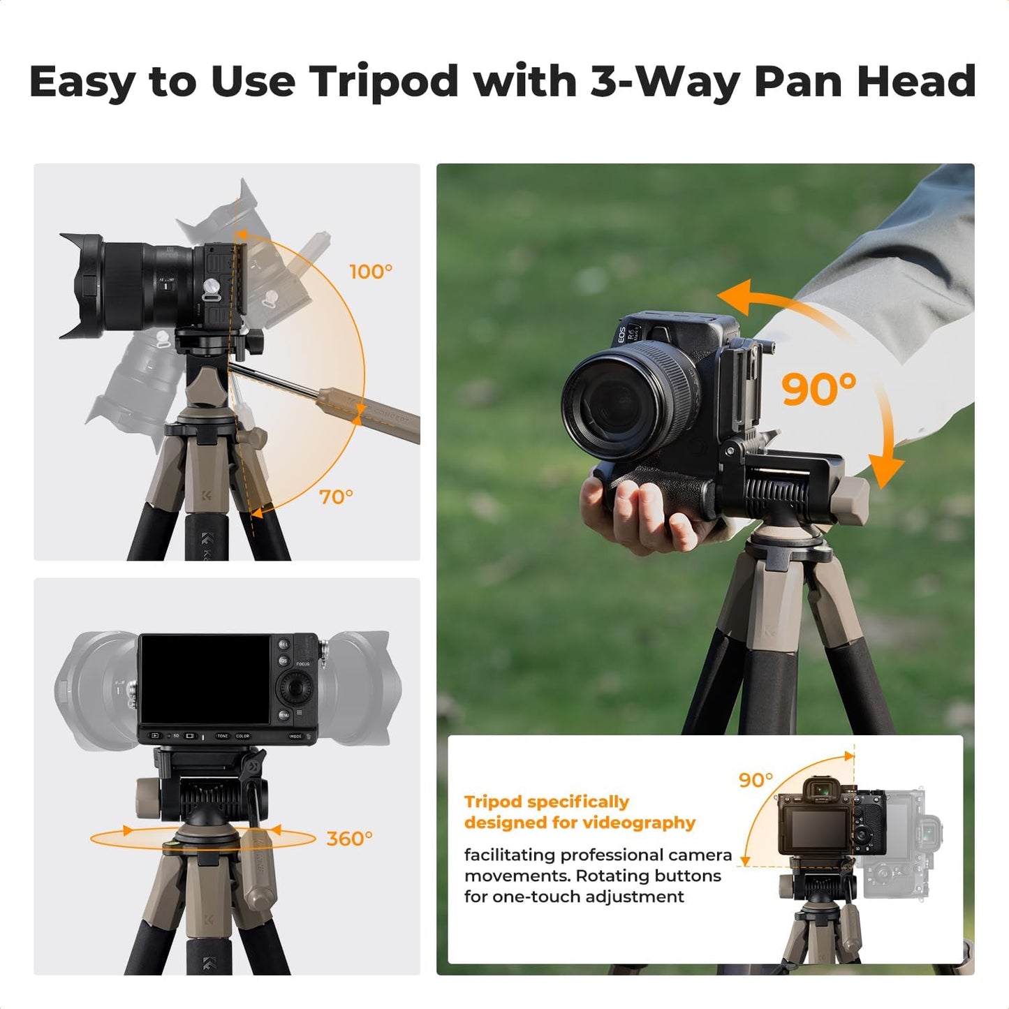 K&F CONCEPT 75"/190cm Lightweight Travel Camera Tripod for Phone | Compact Video Tripod Stand with Phone Clip, Bluetooth, Compatible with Canon/Sony/Nikon, Laser Level S255A3+BV01