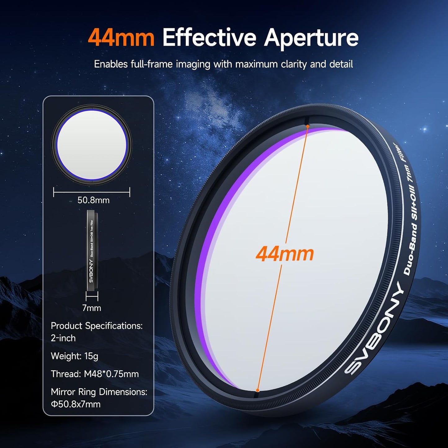 Svbony SV220 Telescope Filter, SII & OIII, 7nm Dual-Band 1.25" Nebula Filter, 88% Peak Transmission with OD5 Cut-Off Depth Telescope Accessory, Reduce Light Pollution, for Imaging emission Nebulae