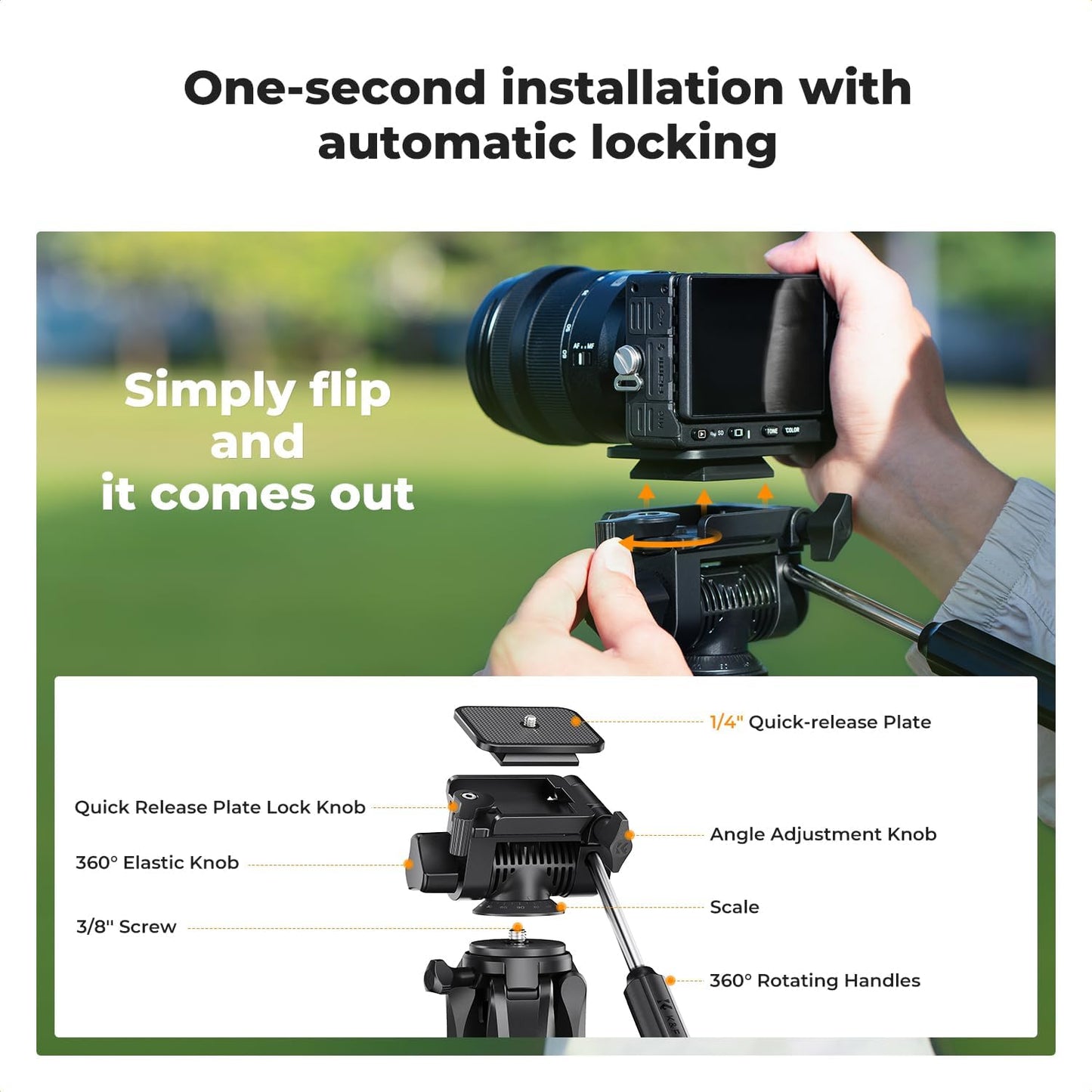 K&F CONCEPT 75"/190cm Lightweight Travel Camera Tripod for Phone | Compact Video Tripod Stand with Phone Clip, Bluetooth, Compatible with Canon/Sony/Nikon, Laser Level S255A3+BV01