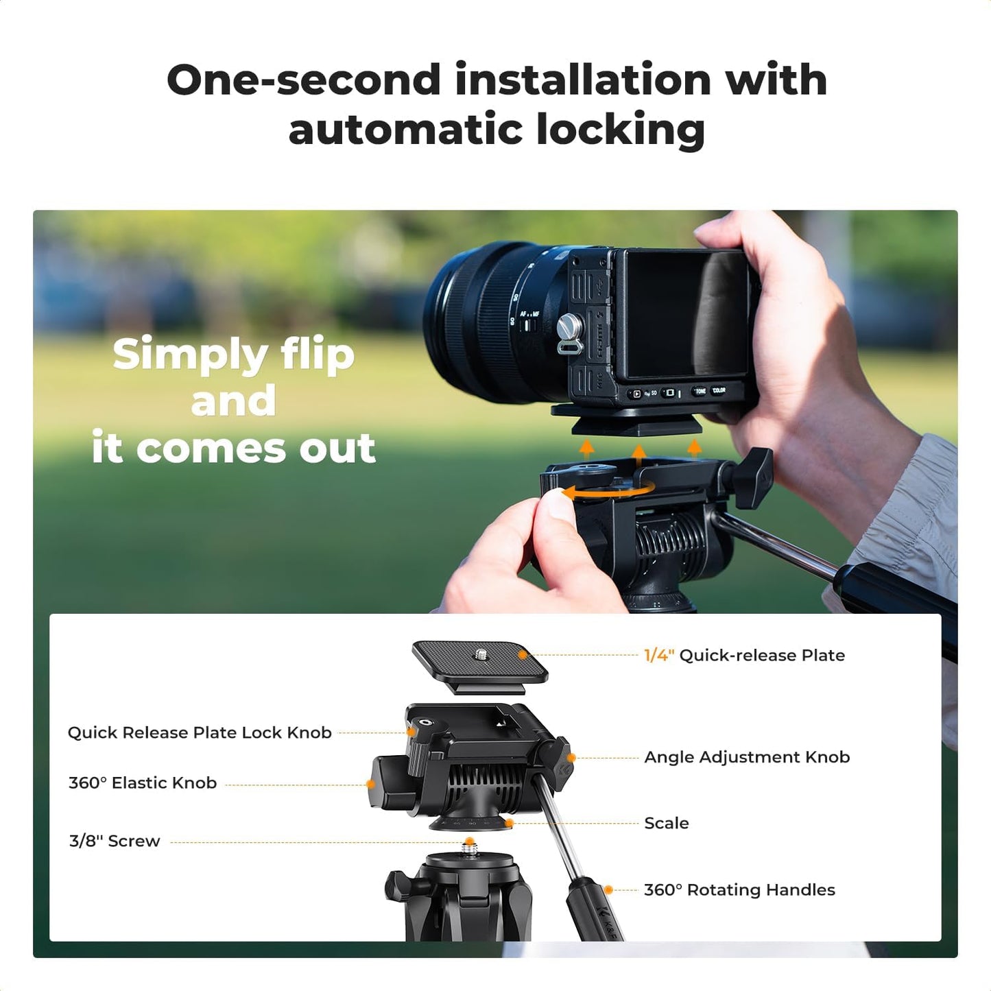 K&F CONCEPT 75"/190cm Lightweight Travel Camera Tripod for Phone | Compact Video Tripod Stand with Phone Clip, Bluetooth, Compatible with Canon/Sony/Nikon, Laser Level S255A3+BV01