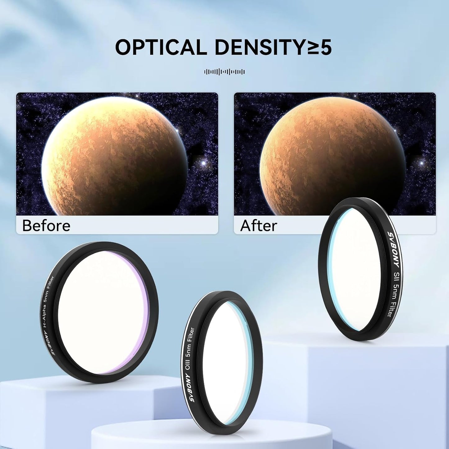 SVBONY SV227 2" SHO Telescope Filter Set, Narrowband Filter Kit, SII H-Alpha OIII 5nm Narrow-Band Filters, Reduce Light Pollution, 3Pcs Set for Emission Nebula Planetary Nebulae Astrophotography | SII H-Alpha OIII Narrow-Band Filters, Reduce Light Polluti
