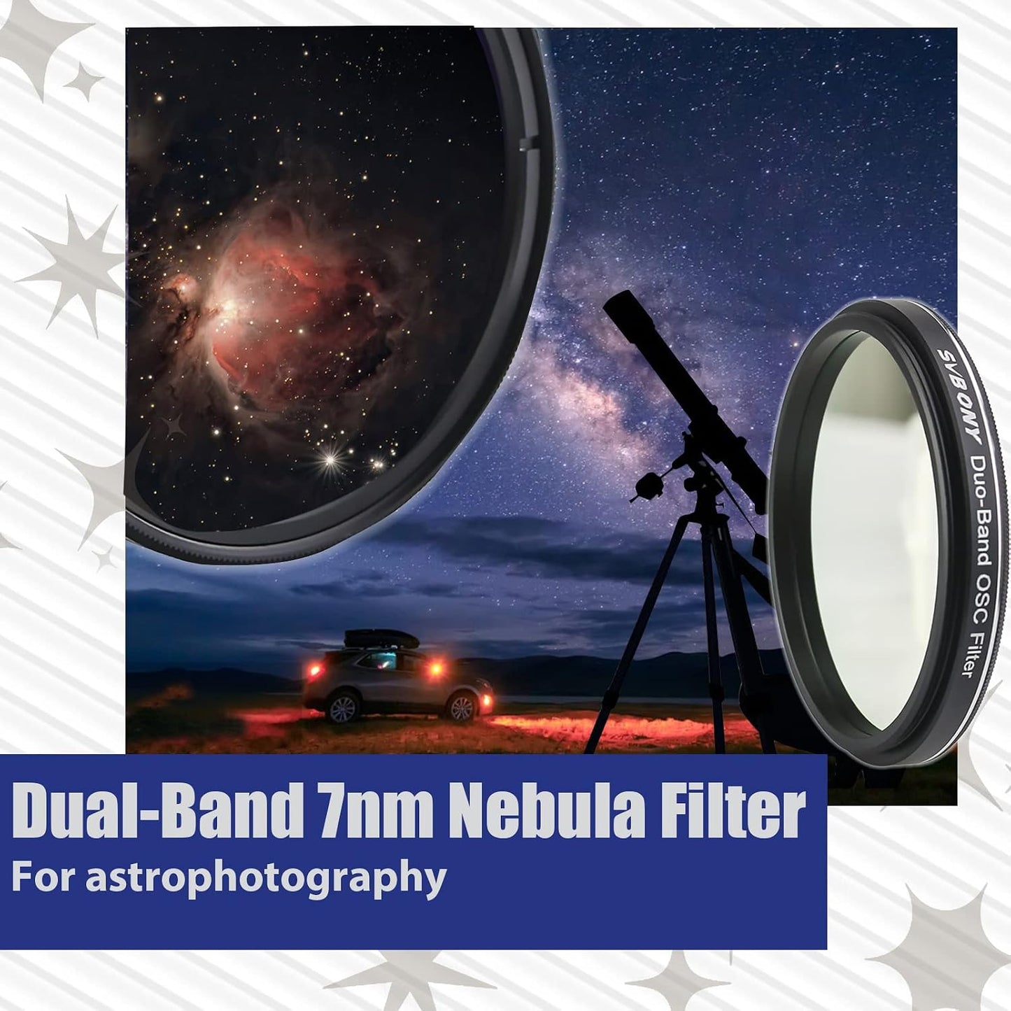 Svbony SV220 Telescope Filter, H-Alpha & OIII, 7nm Dual-Band 1.25" Filter | Urban Emission Nebula Imaging, 85% Transmission Rate with OD5, H-Alpha (656nm) and OIII (500nm) Wavelengths