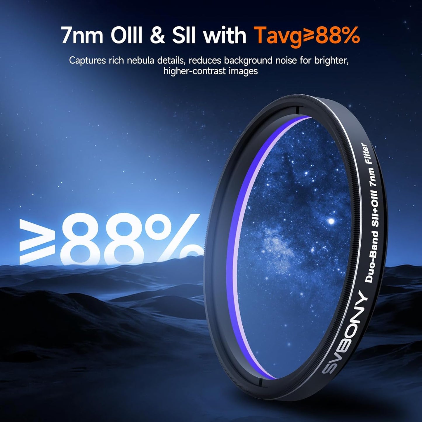 Svbony SV220 Telescope Filter, SII & OIII, 7nm Dual-Band 1.25" Nebula Filter, 88% Peak Transmission with OD5 Cut-Off Depth Telescope Accessory, Reduce Light Pollution, for Imaging emission Nebulae