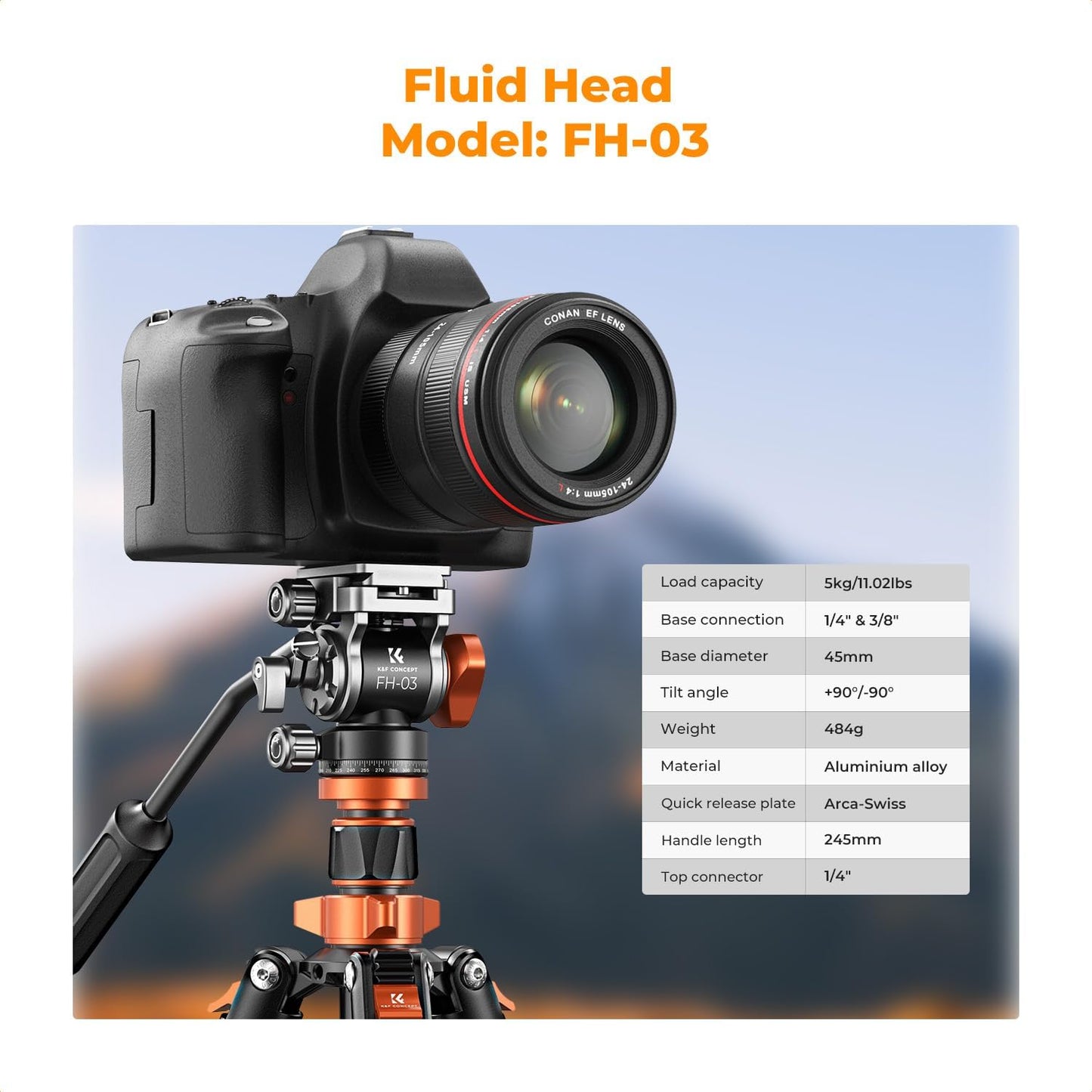 K&F CONCEPT 83 inch/211cm Camera Video Tripod | for DSLR Compact Aluminum Tripod with Fluid Head and 5KG Load for Travel and Work K234A7+FH-03