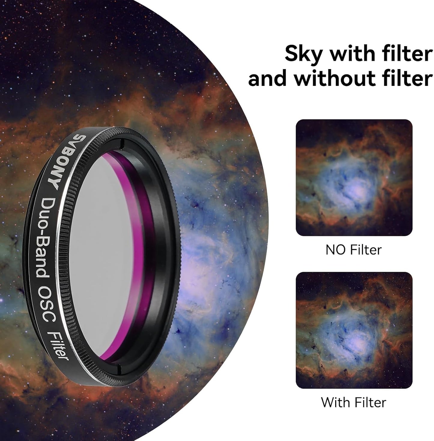 Svbony SV220 Telescope Filter, H-Alpha & OIII, 7nm Dual-Band 1.25" Filter | Urban Emission Nebula Imaging, 85% Transmission Rate with OD5, H-Alpha (656nm) and OIII (500nm) Wavelengths