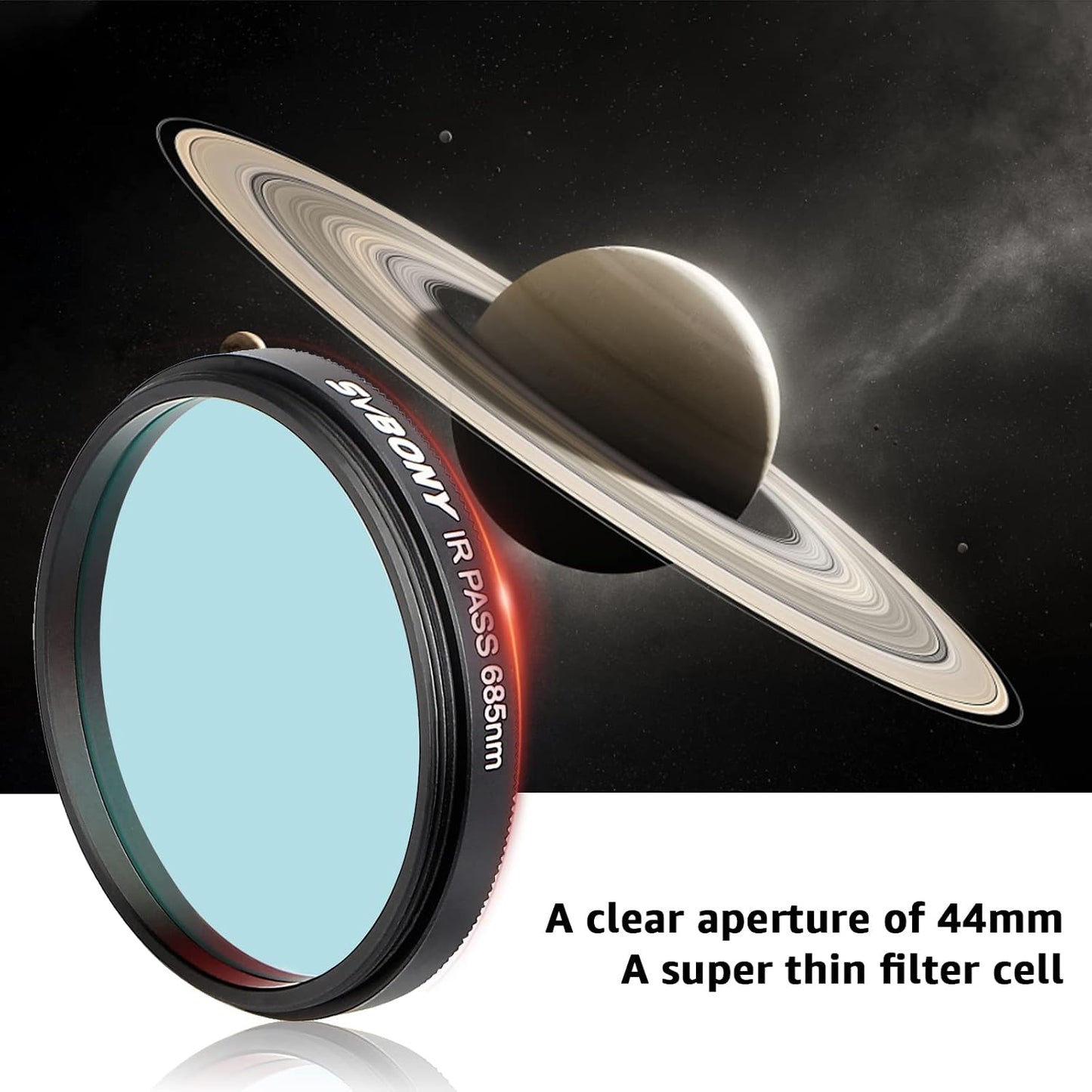 SVBONY SV183 IR Pass Filter 2 Inch T685nm Telescope Filter | IR Imaging for Sharper Planetary Photos,Enhanced Contrast and Surface Detail, CNC Aluminum Frame,1.25" Thread (M48×0.75)