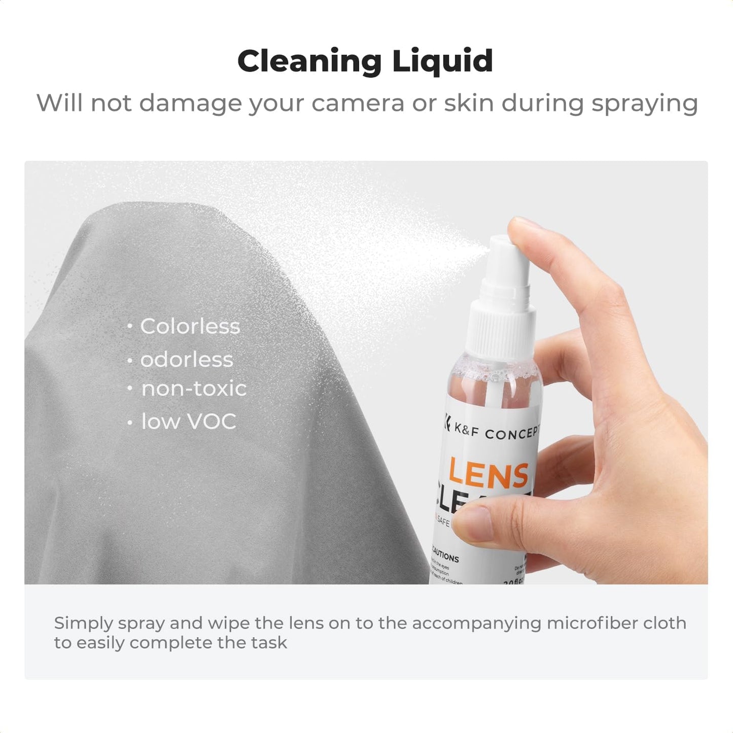 K&F CONCEPT 15-in-1 Camera Lens Cleaning Kit with Air Blowing, Wipes, Cloth | Cleaning Wipes, 60ml Liquid, cleaning cloth, Lens Pen, Cleaning Brush for DSLR Camera Lens Filter Cell Phones MK04