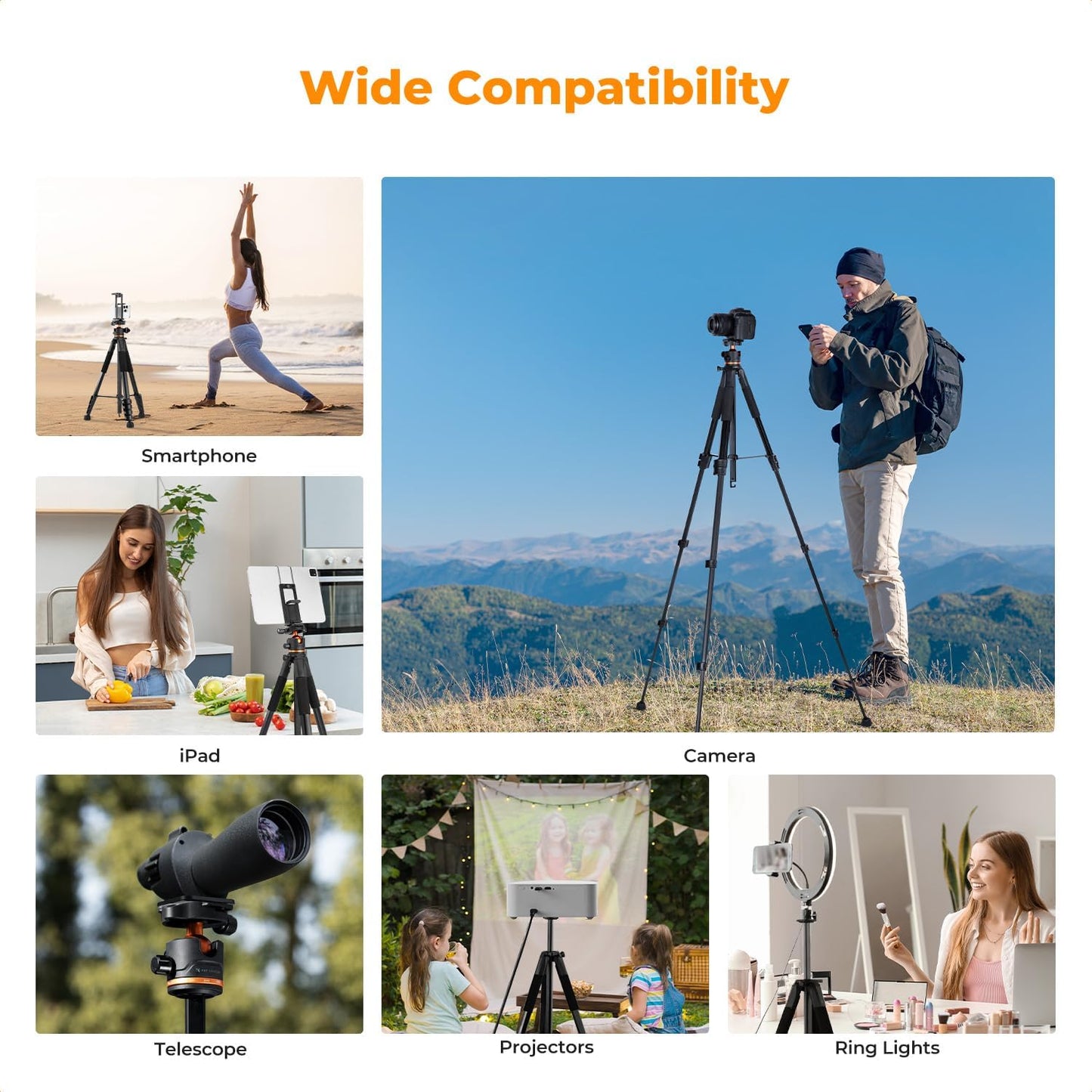 K&F CONCEPT 75"/190cm Lightweight Travel Camera Tripod for Phone | Compact Video Tripod Stand with Phone Clip, Bluetooth, Compatible with Canon/Sony/Nikon, Laser Level S255A3+BV01