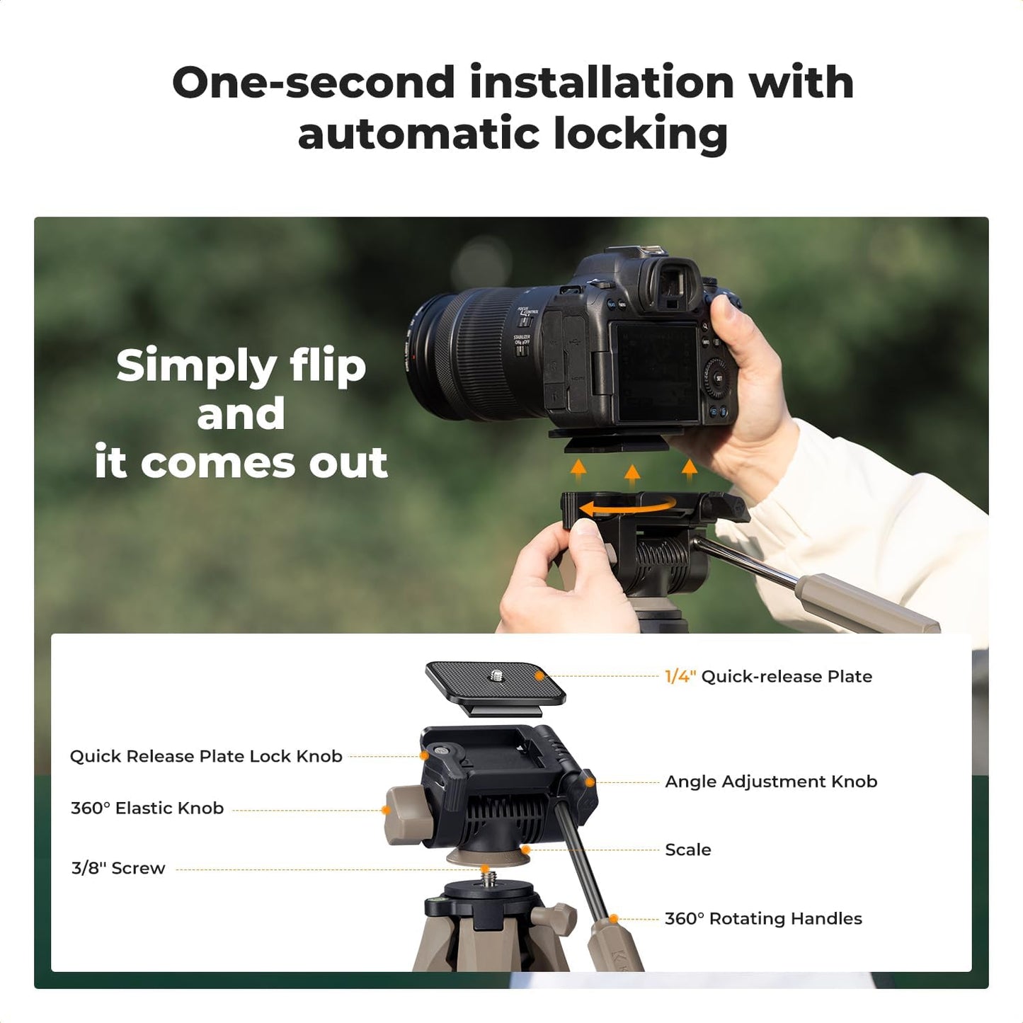 K&F CONCEPT 75"/190cm Lightweight Travel Camera Tripod for Phone | Compact Video Tripod Stand with Phone Clip, Bluetooth, Compatible with Canon/Sony/Nikon, Laser Level S255A3+BV01