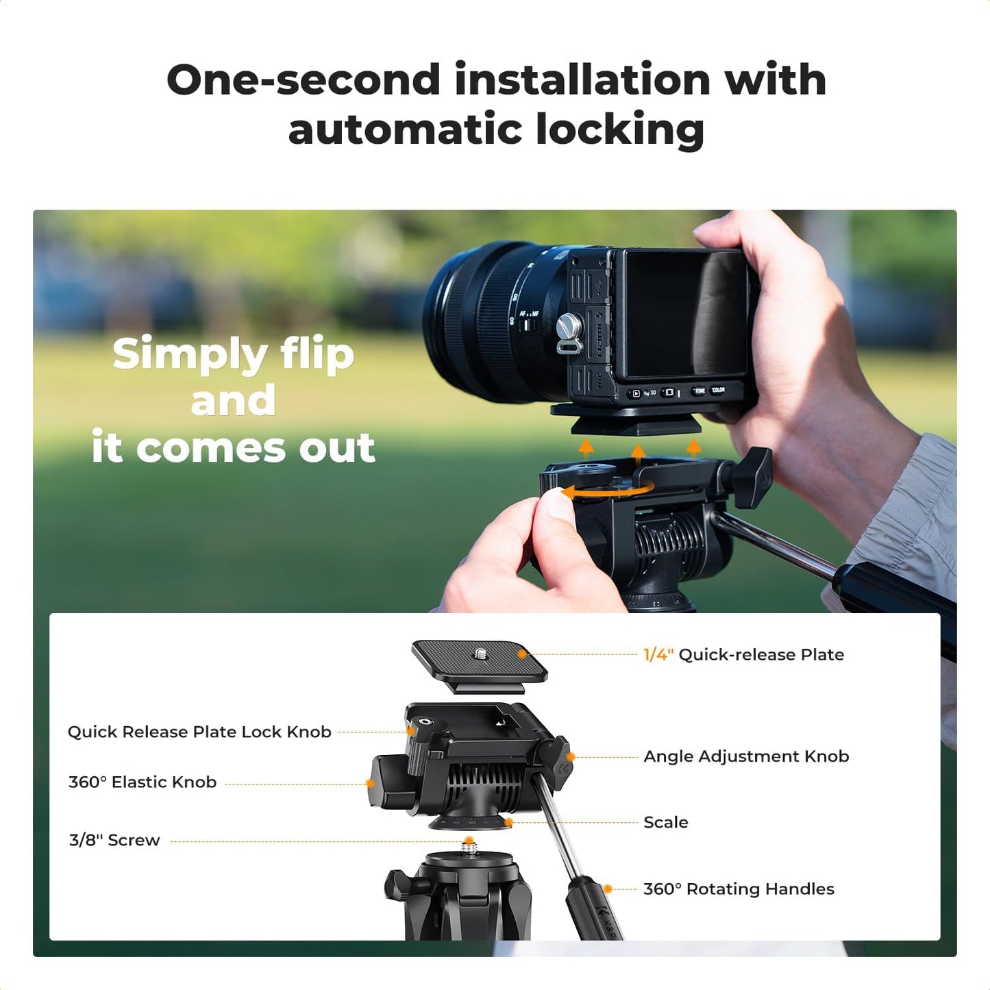 K&F CONCEPT 75"/190cm Lightweight Travel Camera Tripod for Phone | Compact Video Tripod Stand with Phone Clip, Bluetooth, Compatible with Canon/Sony/Nikon, Laser Level S255A3+BV01