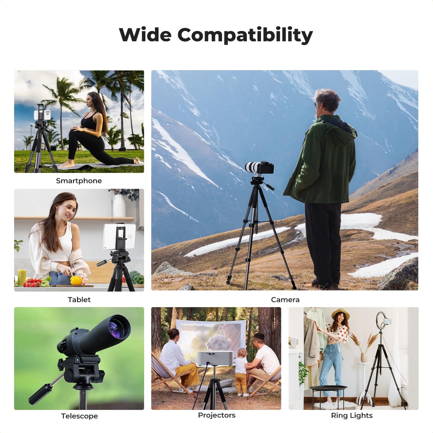 K&F CONCEPT 75"/190cm Lightweight Travel Camera Tripod for Phone | Compact Video Tripod Stand with Phone Clip, Bluetooth, Compatible with Canon/Sony/Nikon, Laser Level S255A3+BV01