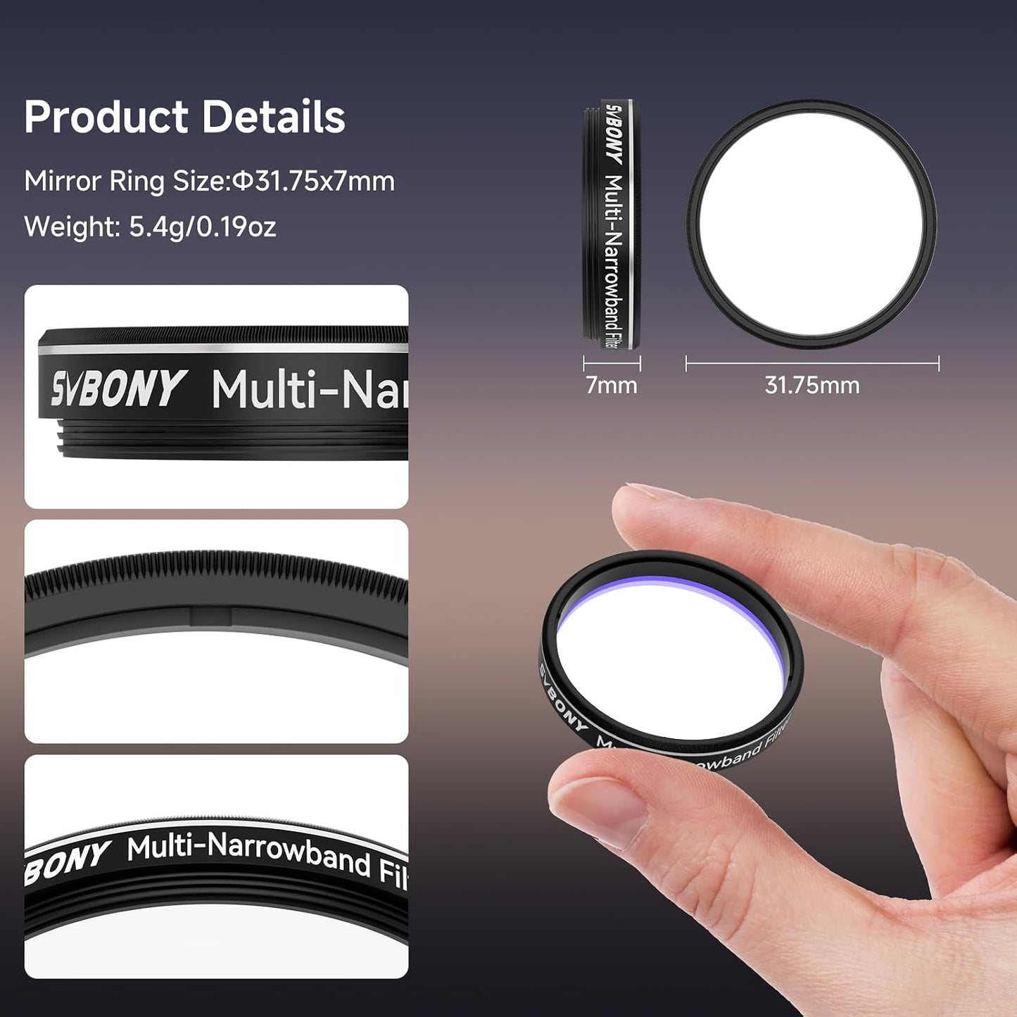 SVBONY SV240 Telescope Filter, 1.25 inch Multi-Narrowband Filter | Increase Contrast, Ha OIII H-Beta, Telescope Accessories for City Astrophotography and Visual Observation