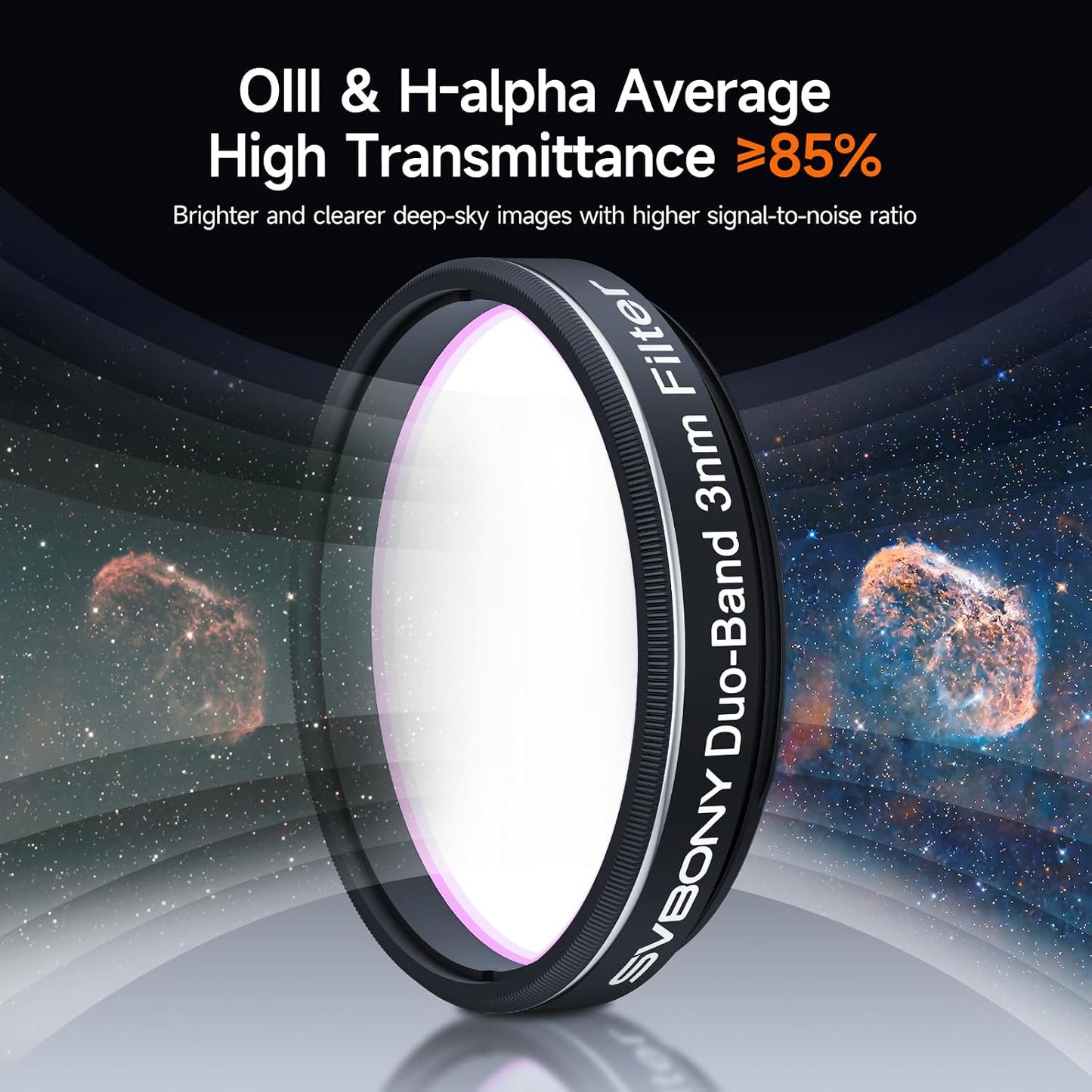 Svbony SV220 Telescope Filter, H-Alpha & OIII, 7nm Dual-Band 1.25" Filter | Urban Emission Nebula Imaging, 85% Transmission Rate with OD5, H-Alpha (656nm) and OIII (500nm) Wavelengths