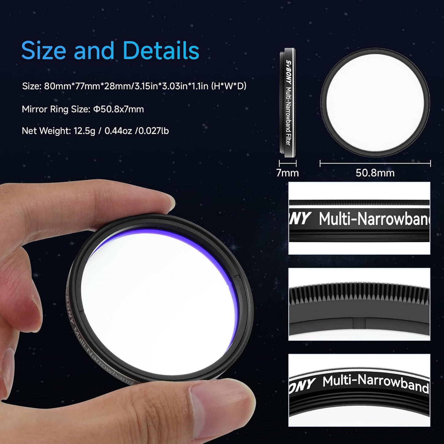SVBONY SV240 Telescope Filter, 1.25 inch Multi-Narrowband Filter | Increase Contrast, Ha OIII H-Beta, Telescope Accessories for City Astrophotography and Visual Observation