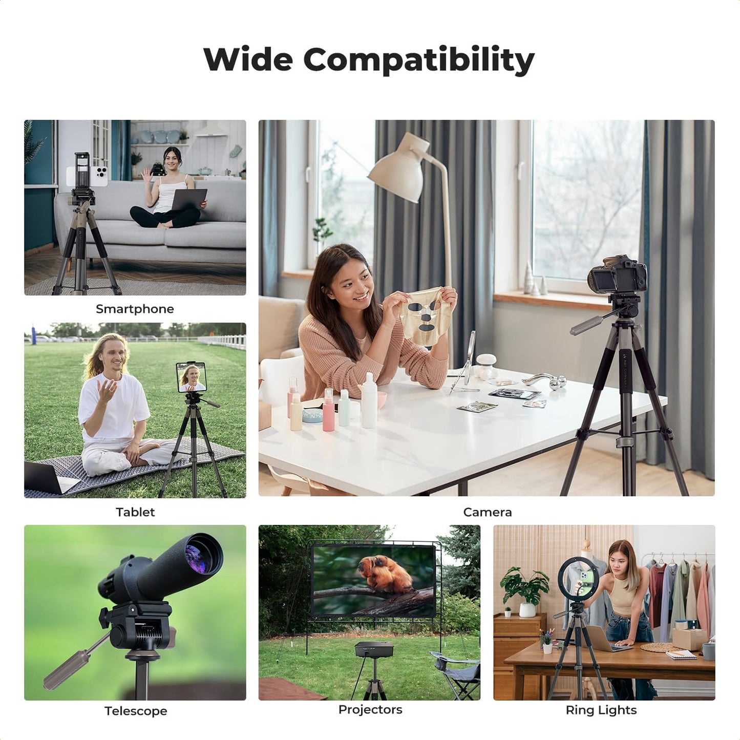 K&F CONCEPT 75"/190cm Lightweight Travel Camera Tripod for Phone | Compact Video Tripod Stand with Phone Clip, Bluetooth, Compatible with Canon/Sony/Nikon, Laser Level S255A3+BV01