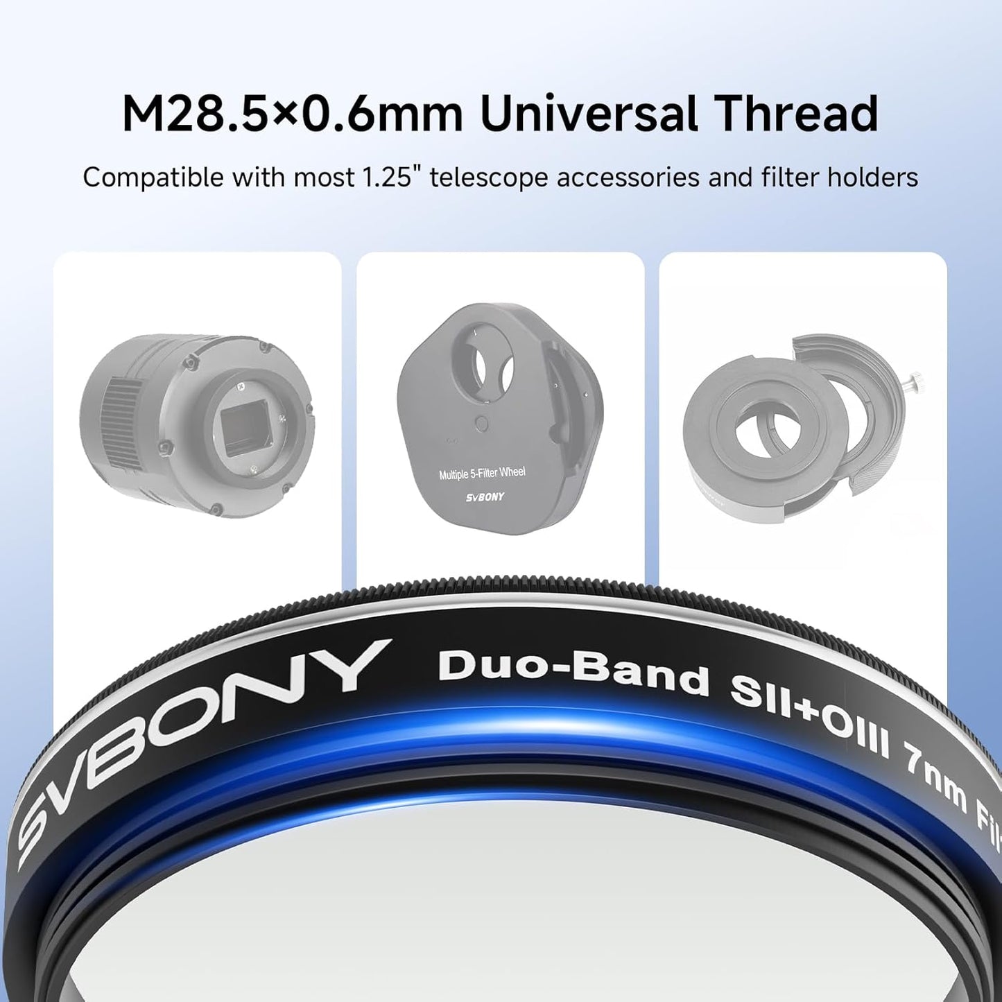 Svbony SV220 Telescope Filter, SII & OIII, 7nm Dual-Band 1.25" Nebula Filter, 88% Peak Transmission with OD5 Cut-Off Depth Telescope Accessory, Reduce Light Pollution, for Imaging emission Nebulae