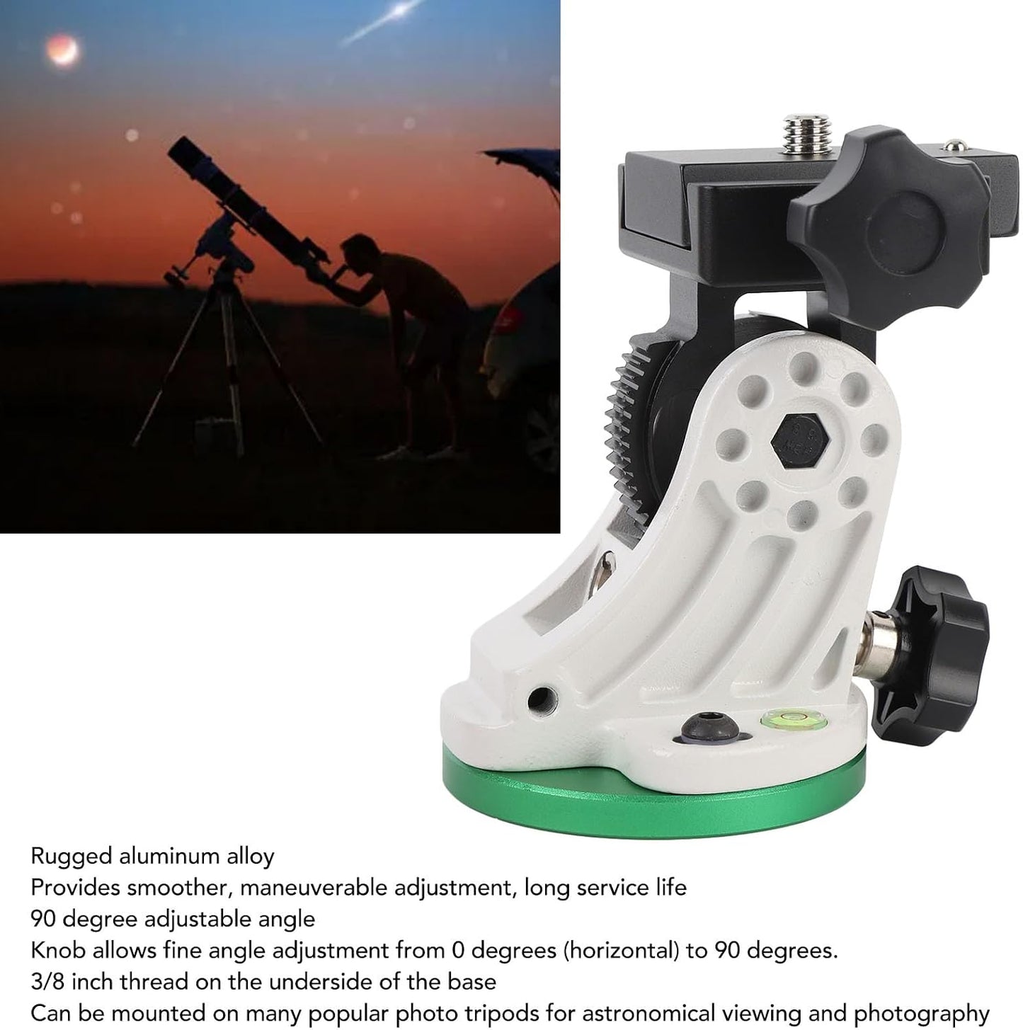 Latitude Base for for Star Field, Aluminum Alloy Equatorial Wedge, 90 Degree Latitude Adjustment Seat, 3/8 Inch Thread for Common Tripods, Telescope Accessory