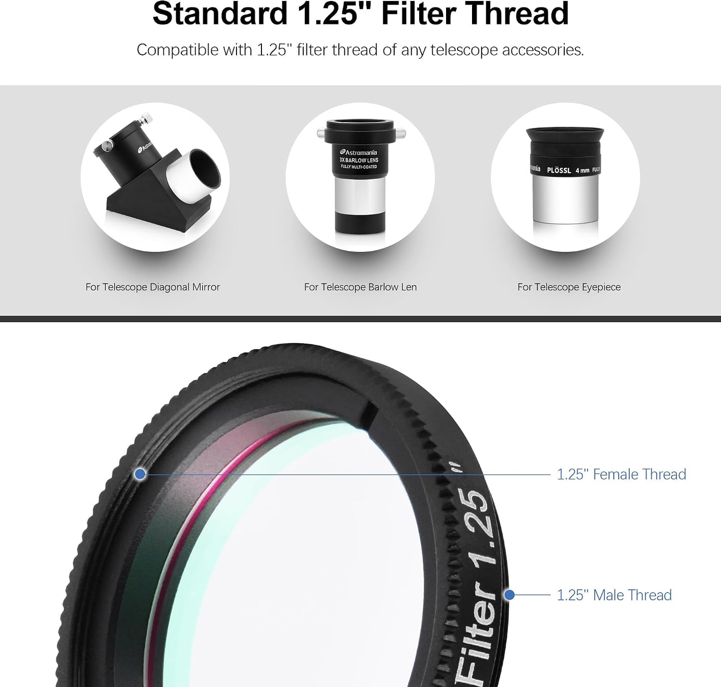 Astromania 1.25" IR/UV Blocking Filter - Keeps Your Planetary Images Sharp