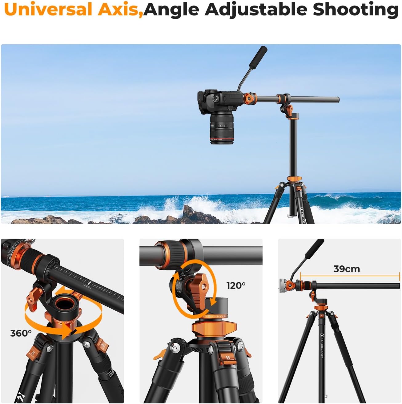K&F CONCEPT 83 inch/211cm Camera Video Tripod | for DSLR Compact Aluminum Tripod with Fluid Head and 5KG Load for Travel and Work K234A7+FH-03