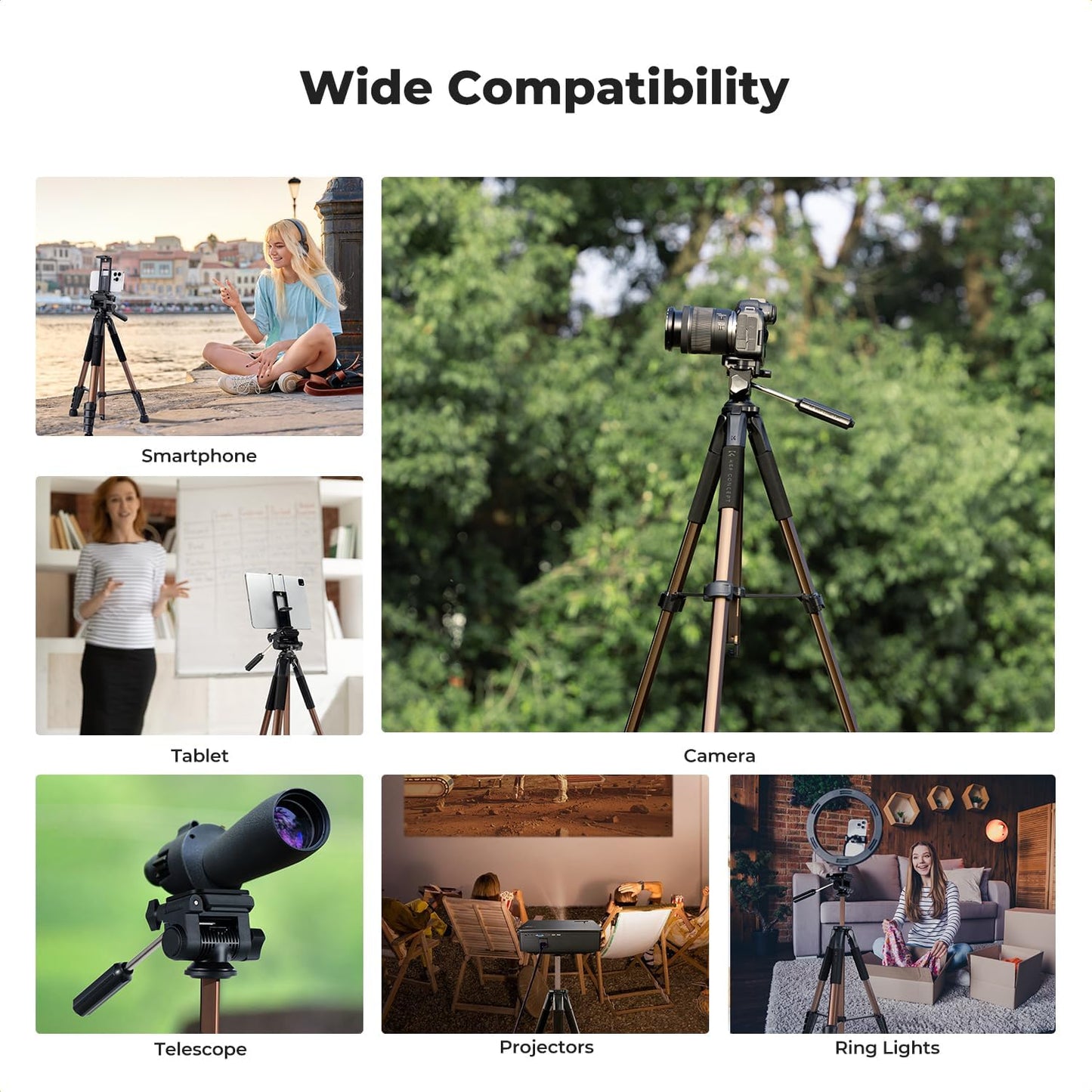 K&F CONCEPT 75"/190cm Lightweight Travel Camera Tripod for Phone | Compact Video Tripod Stand with Phone Clip, Bluetooth, Compatible with Canon/Sony/Nikon, Laser Level S255A3+BV01