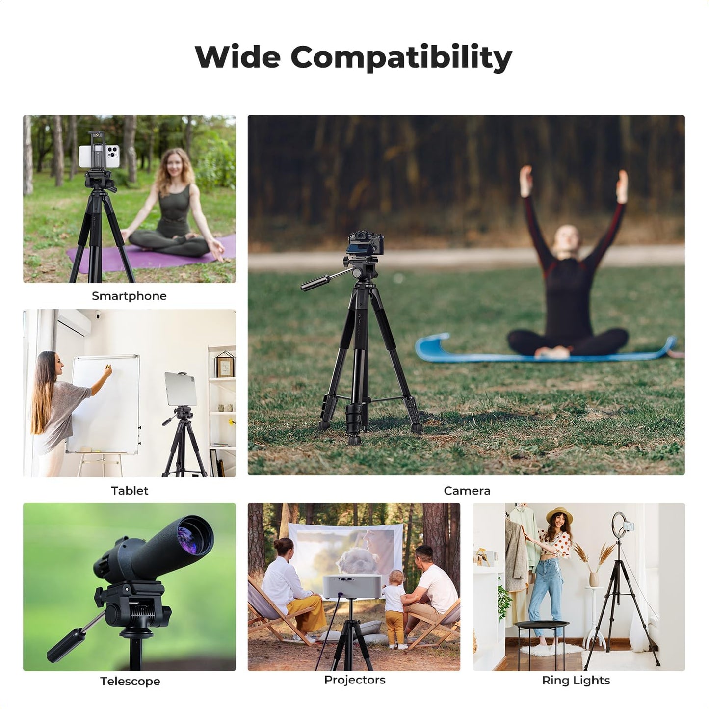 K&F CONCEPT 75"/190cm Lightweight Travel Camera Tripod for Phone | Compact Video Tripod Stand with Phone Clip, Bluetooth, Compatible with Canon/Sony/Nikon, Laser Level S255A3+BV01