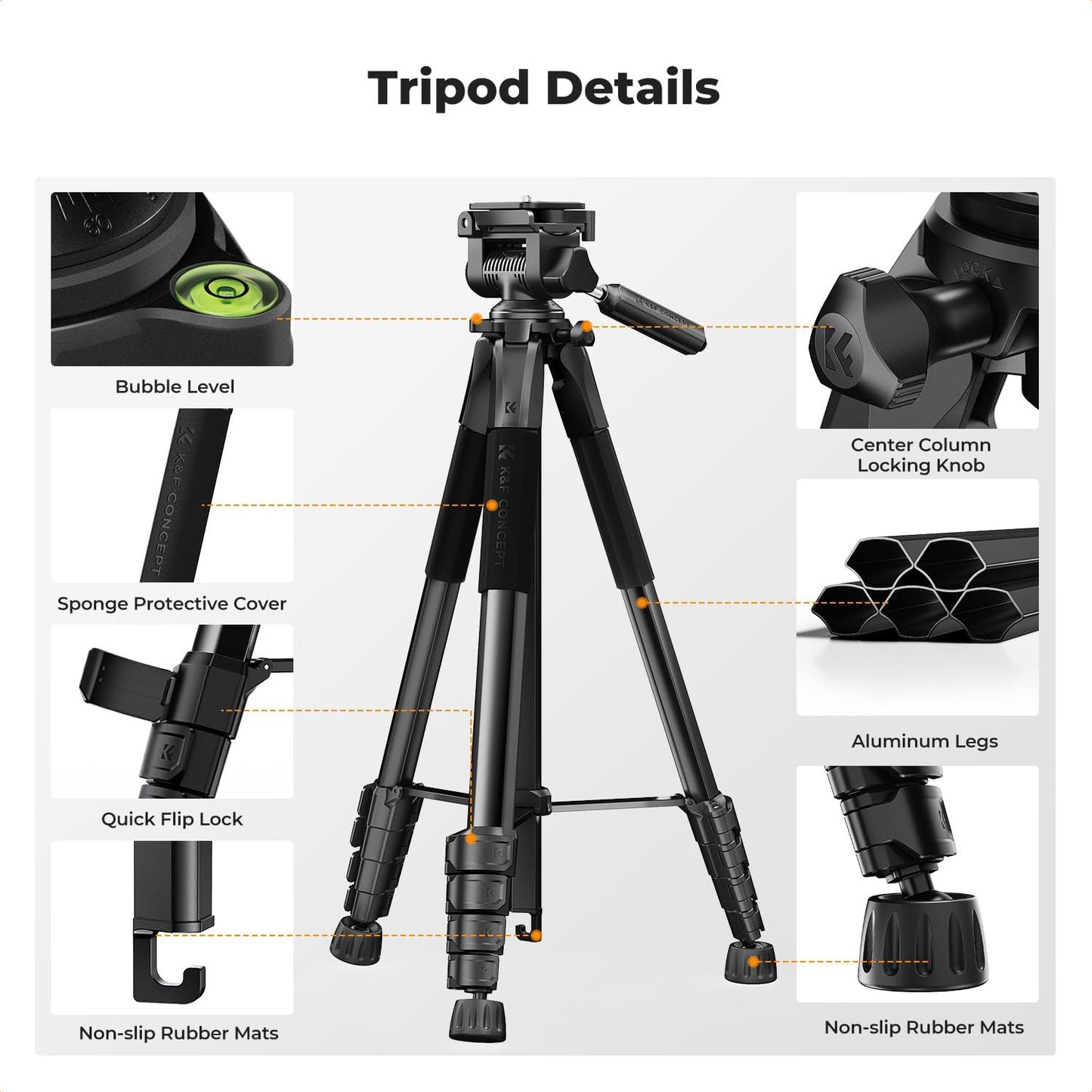 K&F CONCEPT 75"/190cm Lightweight Travel Camera Tripod for Phone | Compact Video Tripod Stand with Phone Clip, Bluetooth, Compatible with Canon/Sony/Nikon, Laser Level S255A3+BV01