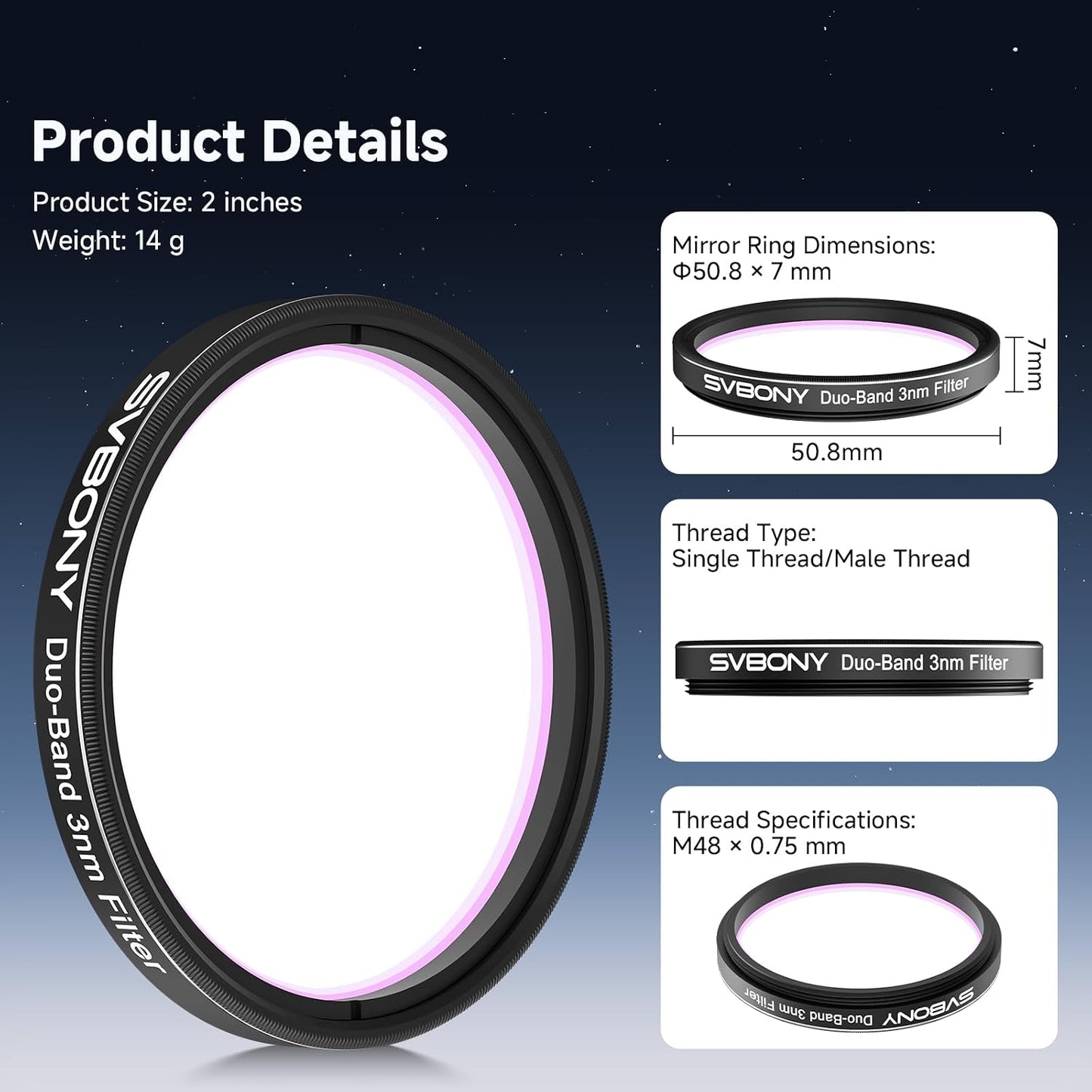 Svbony SV220 Telescope Filter, H-Alpha & OIII, 7nm Dual-Band 1.25" Filter | Urban Emission Nebula Imaging, 85% Transmission Rate with OD5, H-Alpha (656nm) and OIII (500nm) Wavelengths