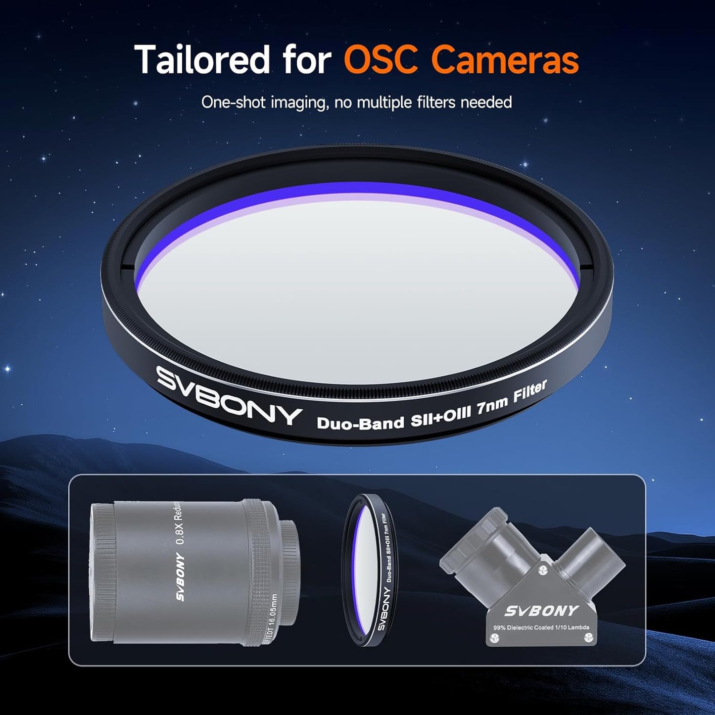 Svbony SV220 Telescope Filter, SII & OIII, 7nm Dual-Band 1.25" Nebula Filter, 88% Peak Transmission with OD5 Cut-Off Depth Telescope Accessory, Reduce Light Pollution, for Imaging emission Nebulae