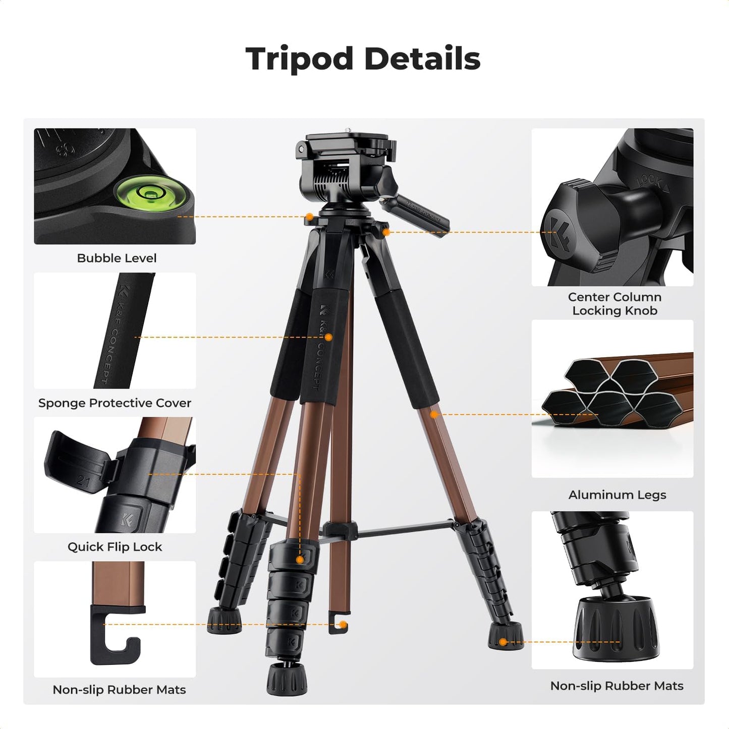 K&F CONCEPT 75"/190cm Lightweight Travel Camera Tripod for Phone | Compact Video Tripod Stand with Phone Clip, Bluetooth, Compatible with Canon/Sony/Nikon, Laser Level S255A3+BV01