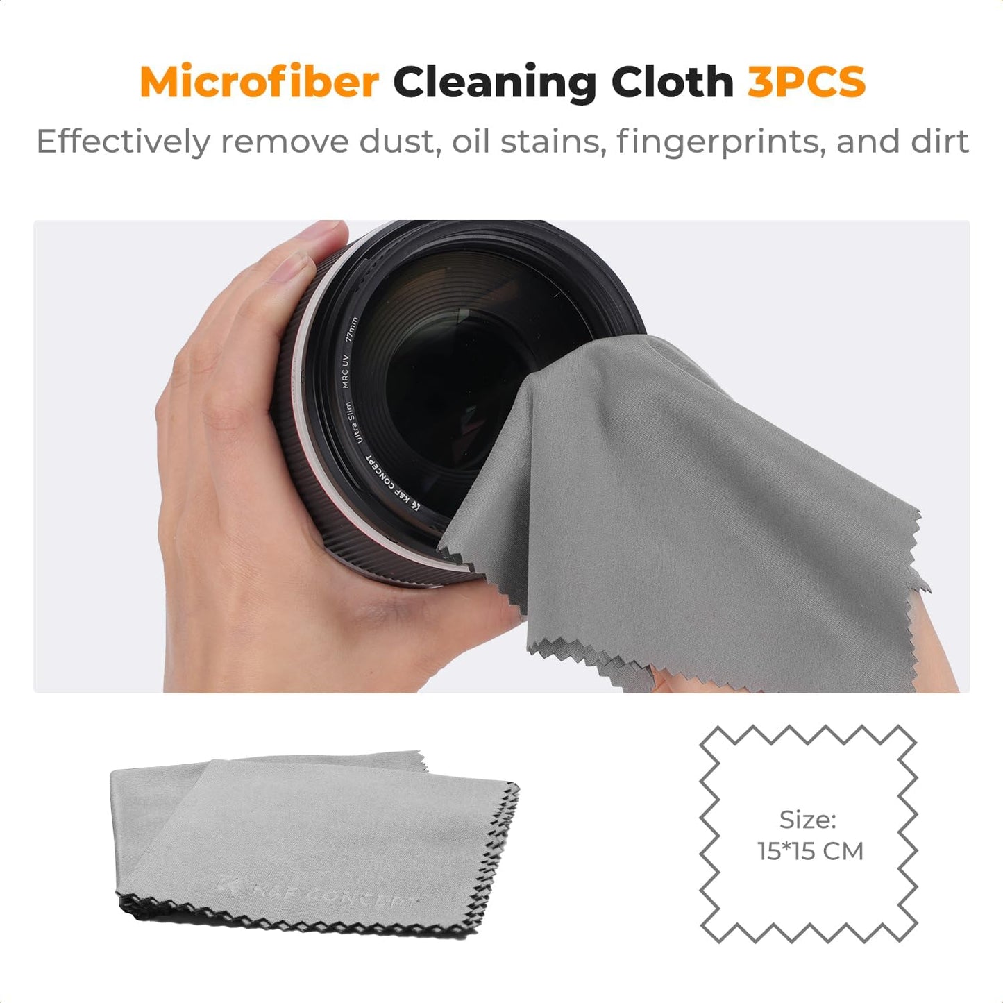 K&F CONCEPT 15-in-1 Camera Lens Cleaning Kit with Air Blowing, Wipes, Cloth | Cleaning Wipes, 60ml Liquid, cleaning cloth, Lens Pen, Cleaning Brush for DSLR Camera Lens Filter Cell Phones MK04