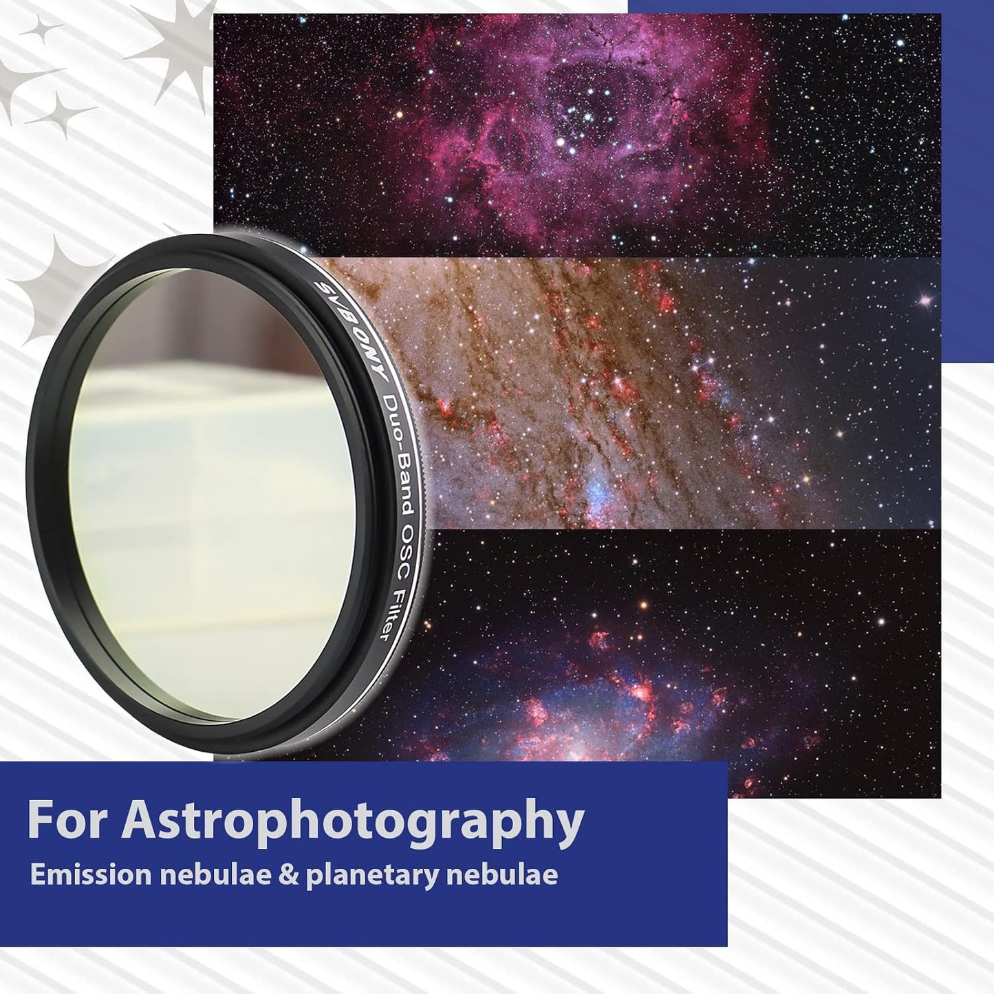 Svbony SV220 Telescope Filter, H-Alpha & OIII, 7nm Dual-Band 1.25" Filter | Urban Emission Nebula Imaging, 85% Transmission Rate with OD5, H-Alpha (656nm) and OIII (500nm) Wavelengths