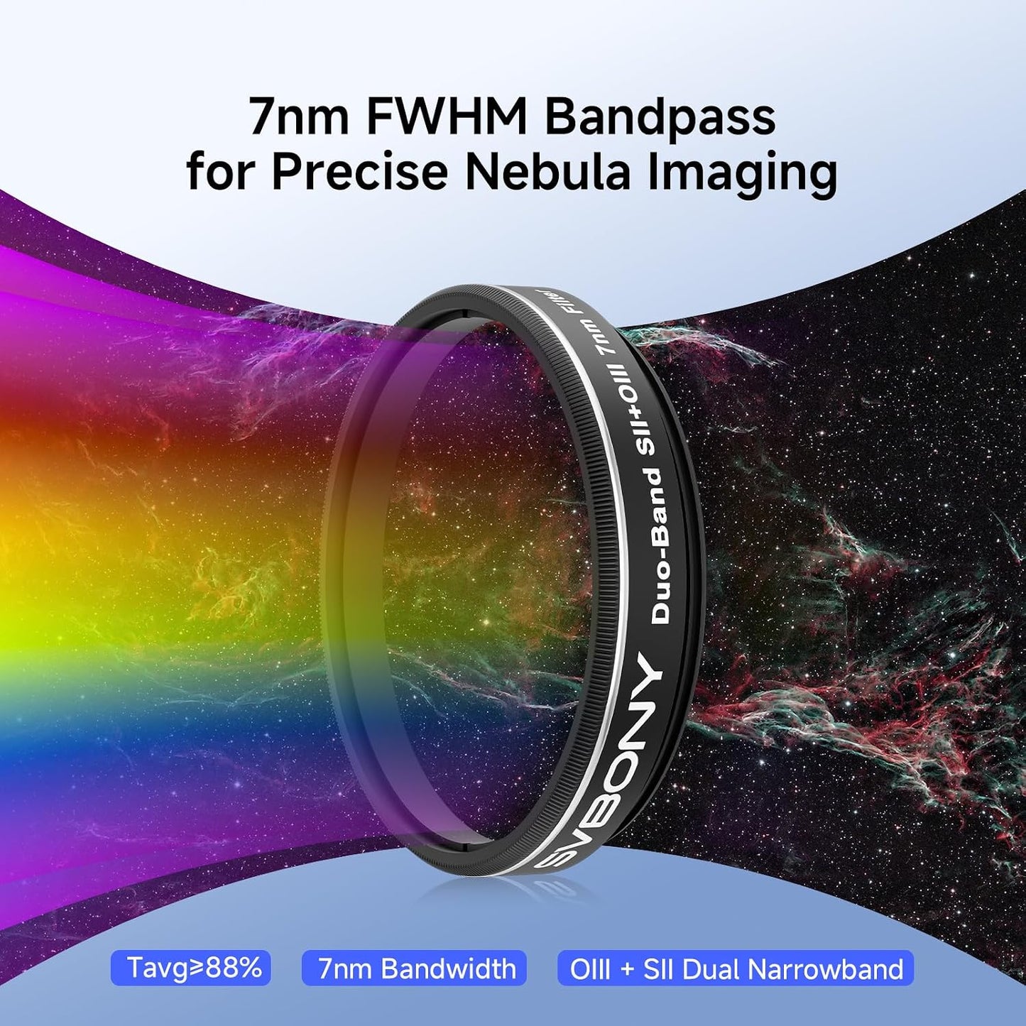 Svbony SV220 Telescope Filter, SII & OIII, 7nm Dual-Band 1.25" Nebula Filter, 88% Peak Transmission with OD5 Cut-Off Depth Telescope Accessory, Reduce Light Pollution, for Imaging emission Nebulae