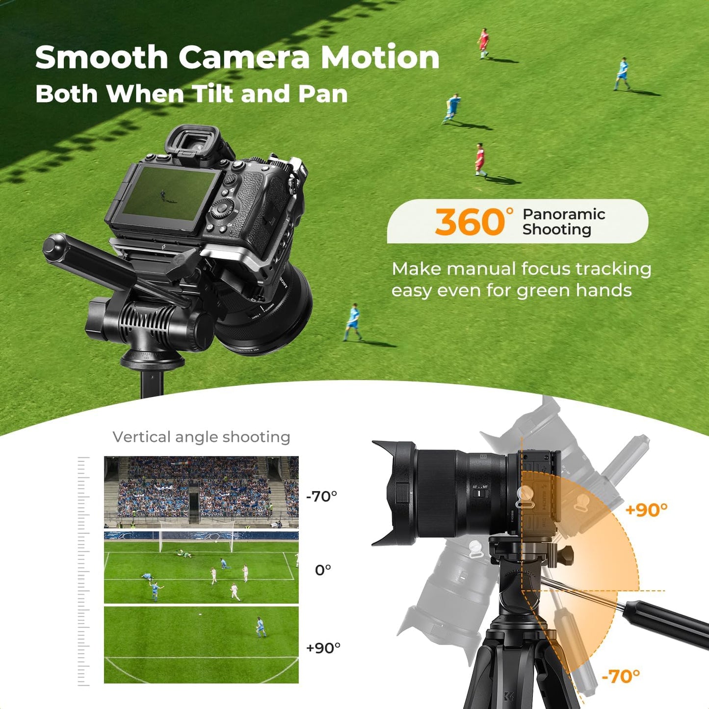 K&F CONCEPT 75"/190cm Lightweight Travel Camera Tripod for Phone | Compact Video Tripod Stand with Phone Clip, Bluetooth, Compatible with Canon/Sony/Nikon, Laser Level S255A3+BV01